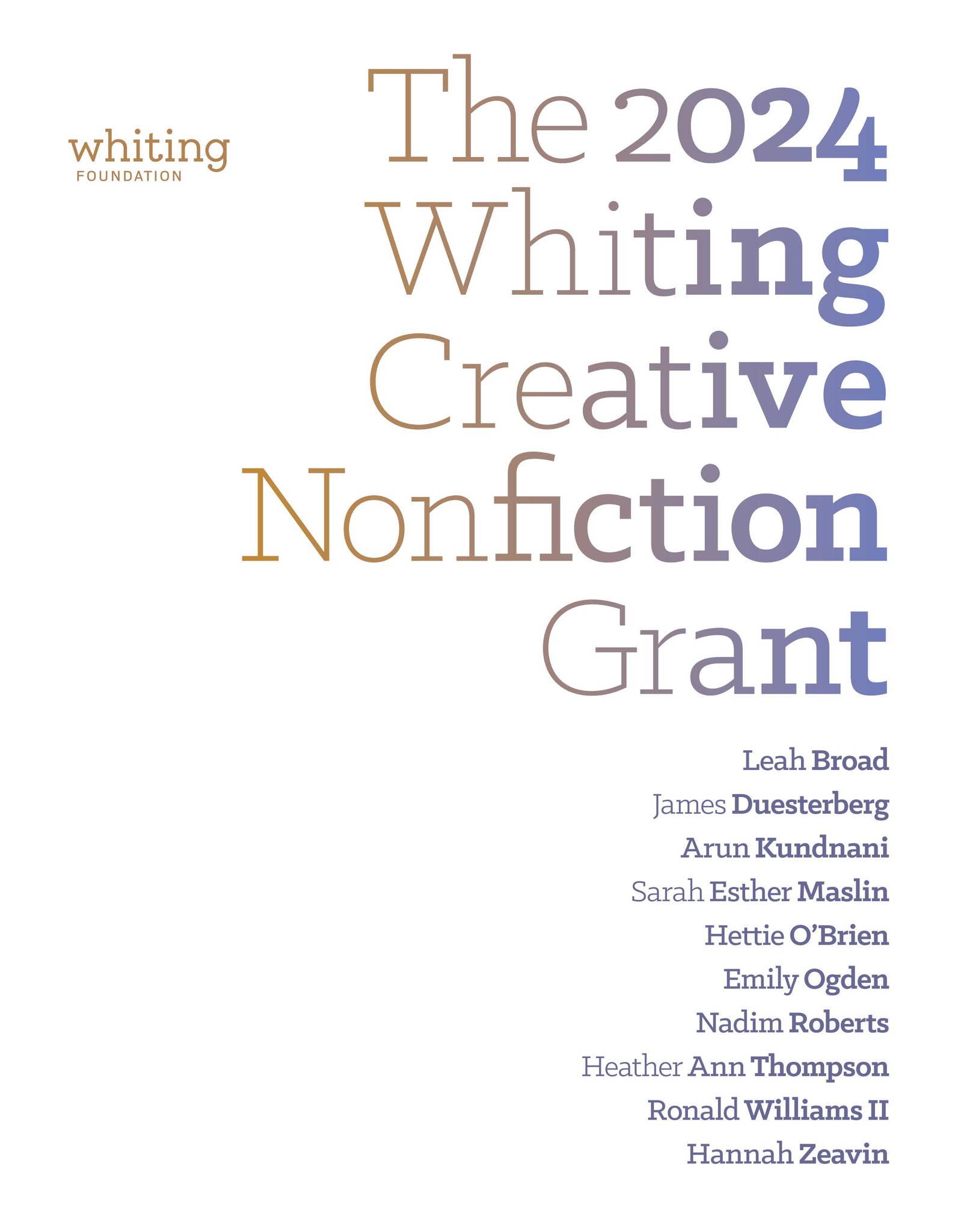 The 2024 Whiting Creative Nonfiction Grant by 