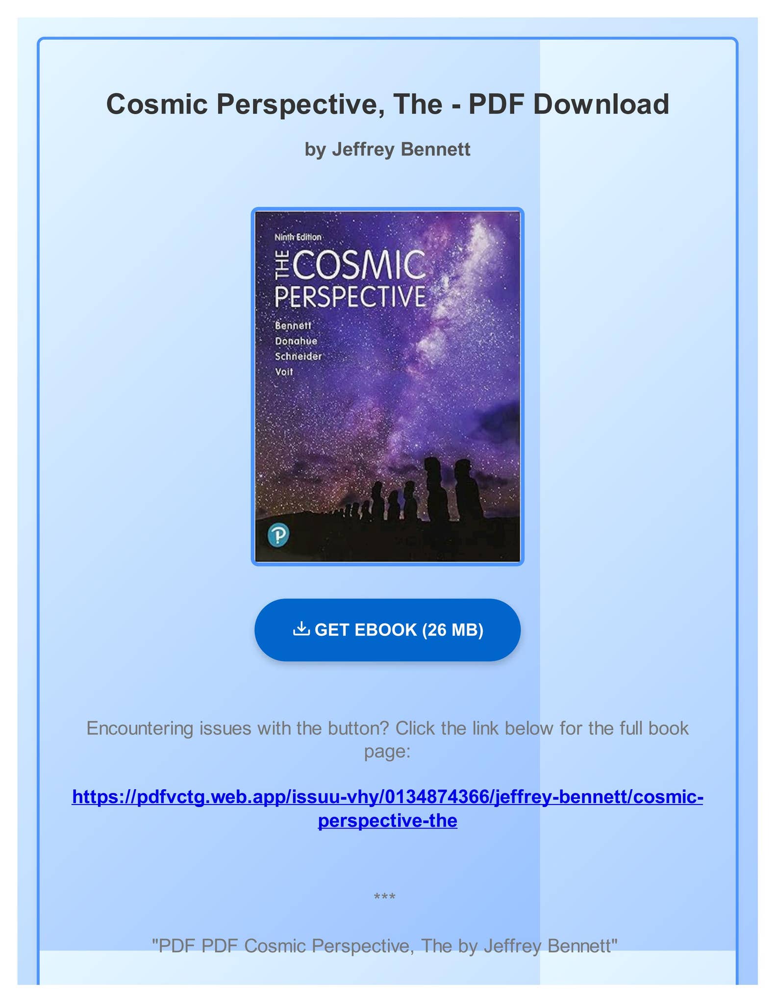 PDF PDF Cosmic Perspective, The by Jeffrey Bennett by