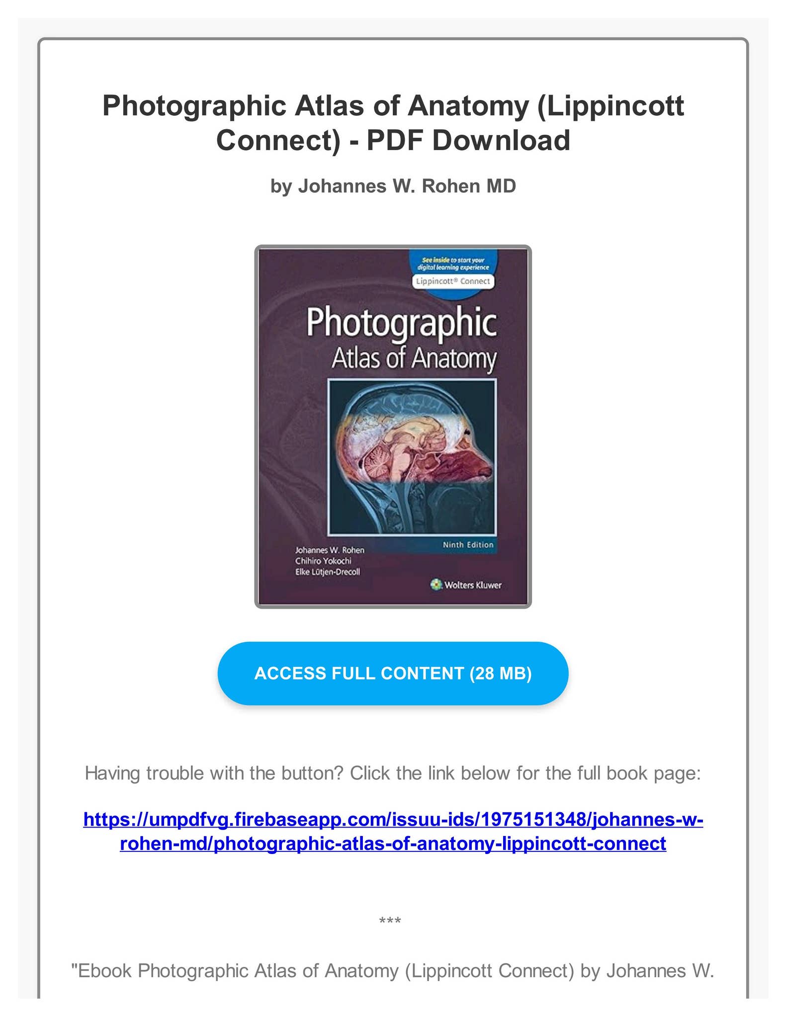 Ebook Photographic Atlas of Anatomy (Lippincott Connect) by