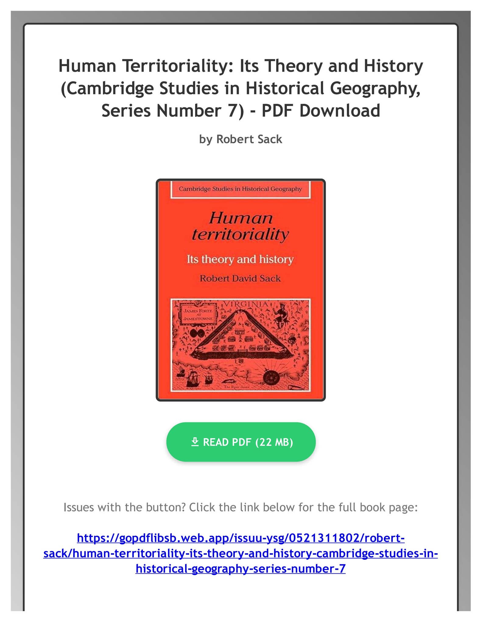Claiming What'S Yours: Understanding Human Territoriality - usy7pbk