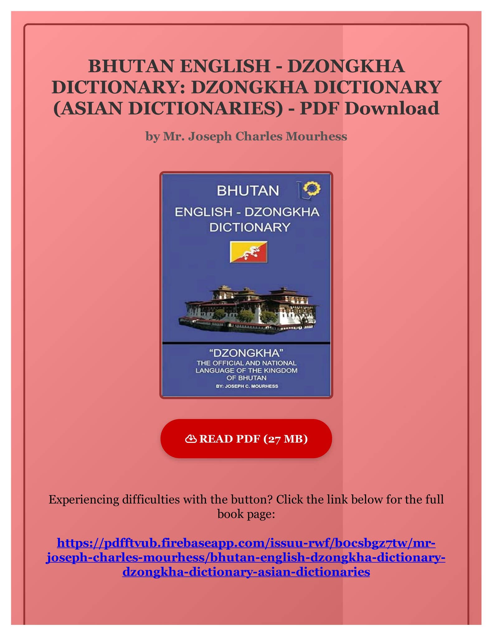 Ebook Free BHUTAN ENGLISH - DZONGKHA DICTIONARY: DZONGKHA