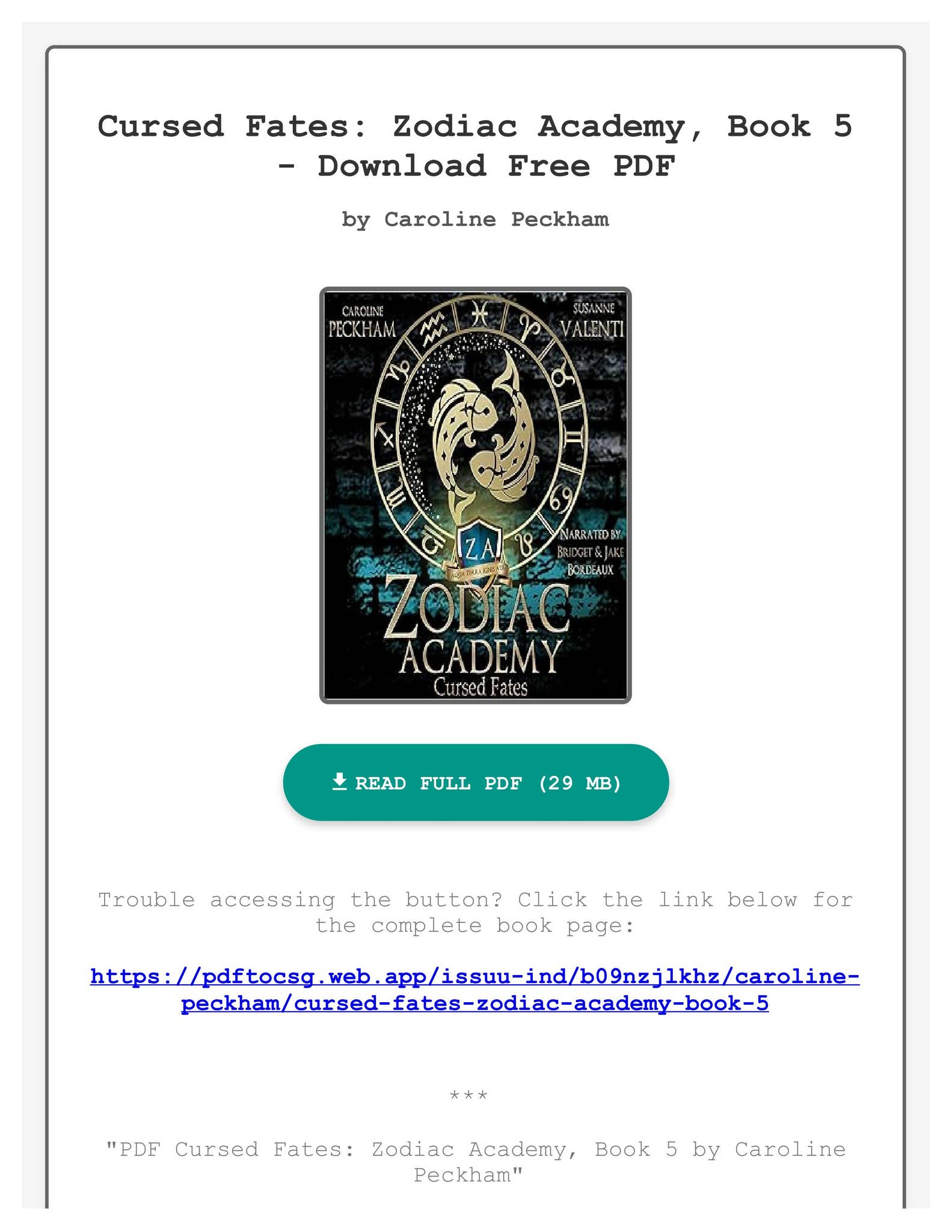 PDF Cursed Fates Zodiac Academy, Book 5 by Caroline Peckham by