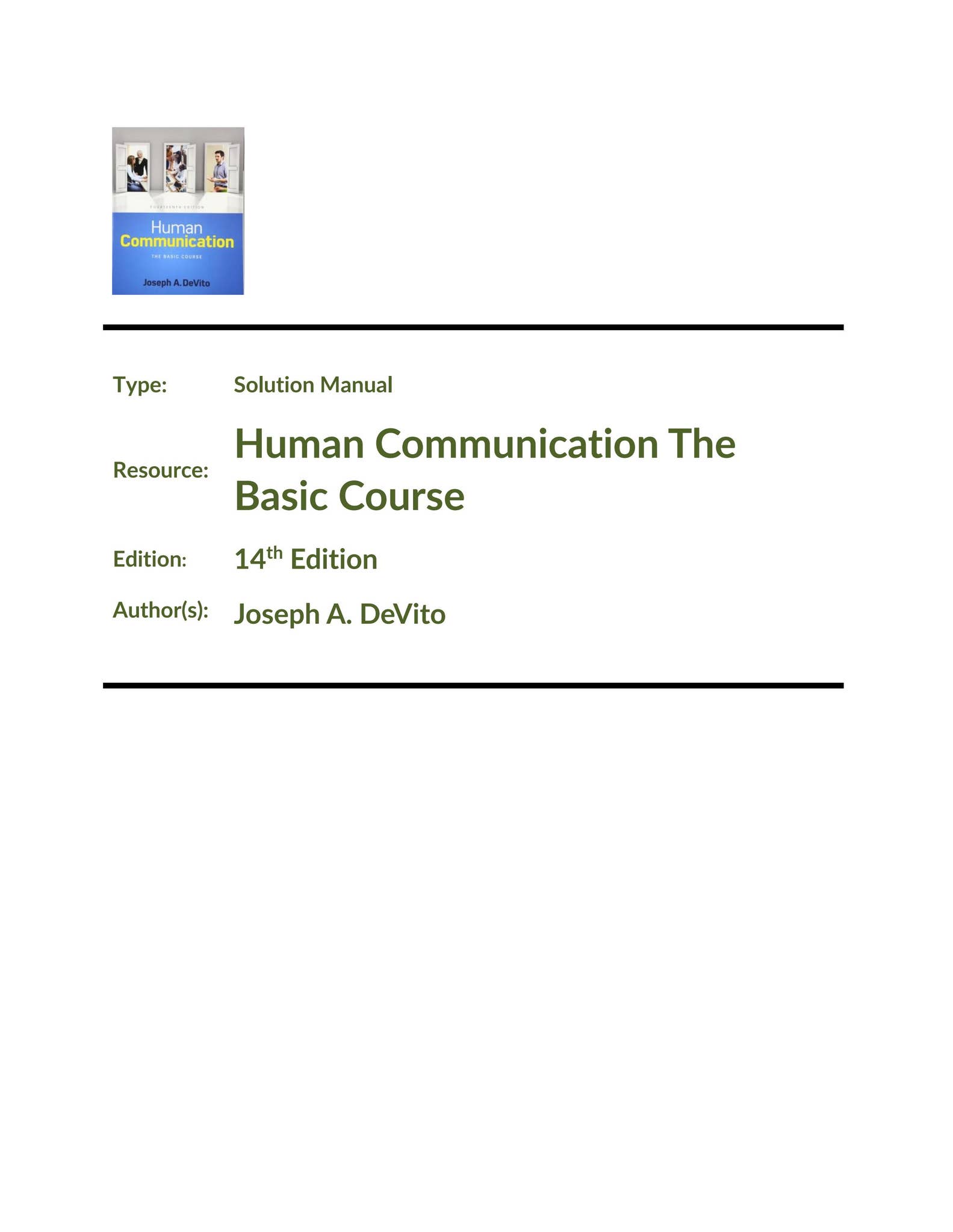 Human Communication The Basic Course, 14th Edition Joseph A. DeVito ...