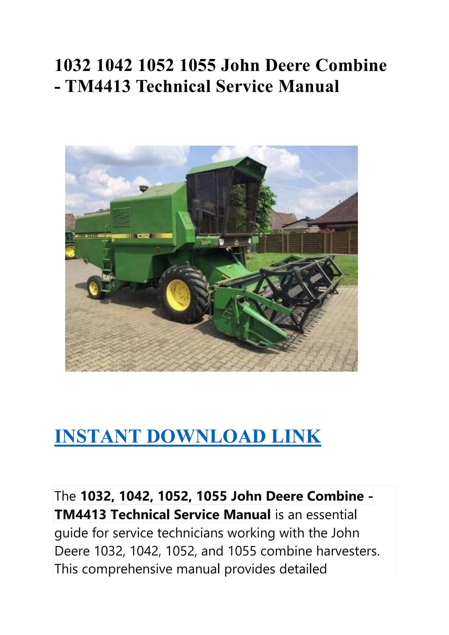 1032 1042 1052 1055 John Deere Combine - TM4413 Technical