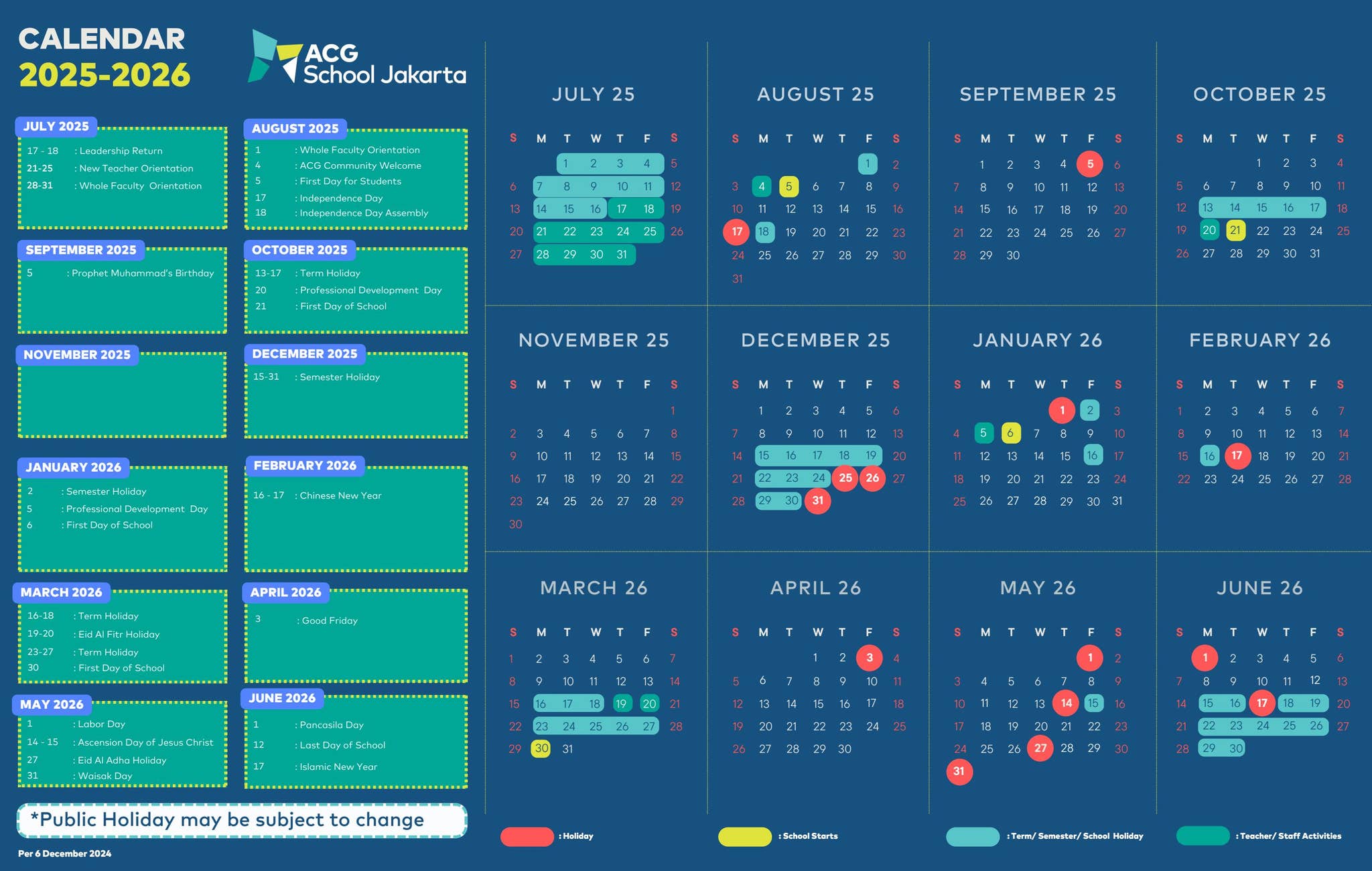 ACG School Jakarta Academic Calendar 2025/2026 by ACG Schools Issuu