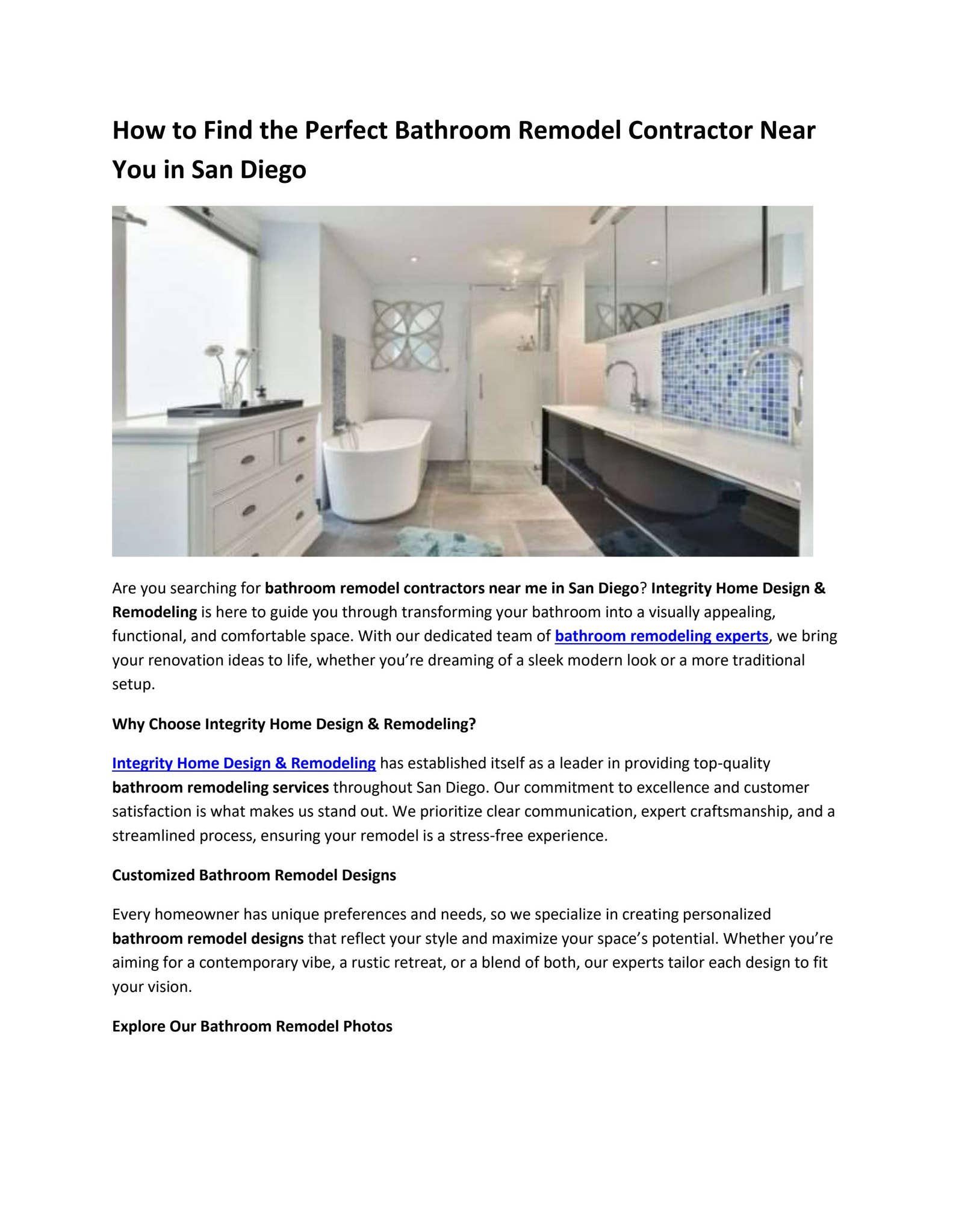 Bathroom Remodeling Services El Cerrito, CA