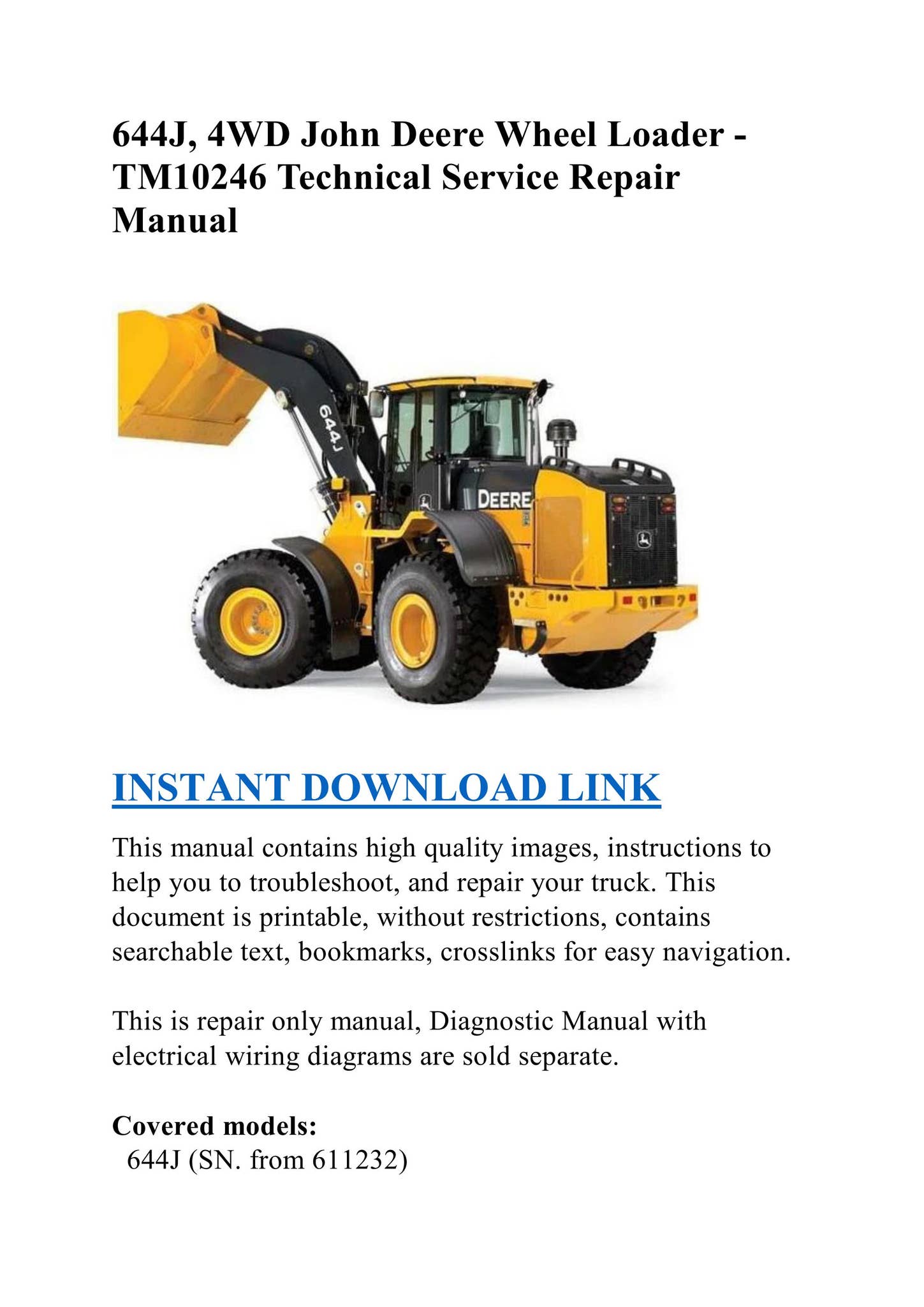 644J, 4WD John Deere Wheel Loader - TM10246 Technical