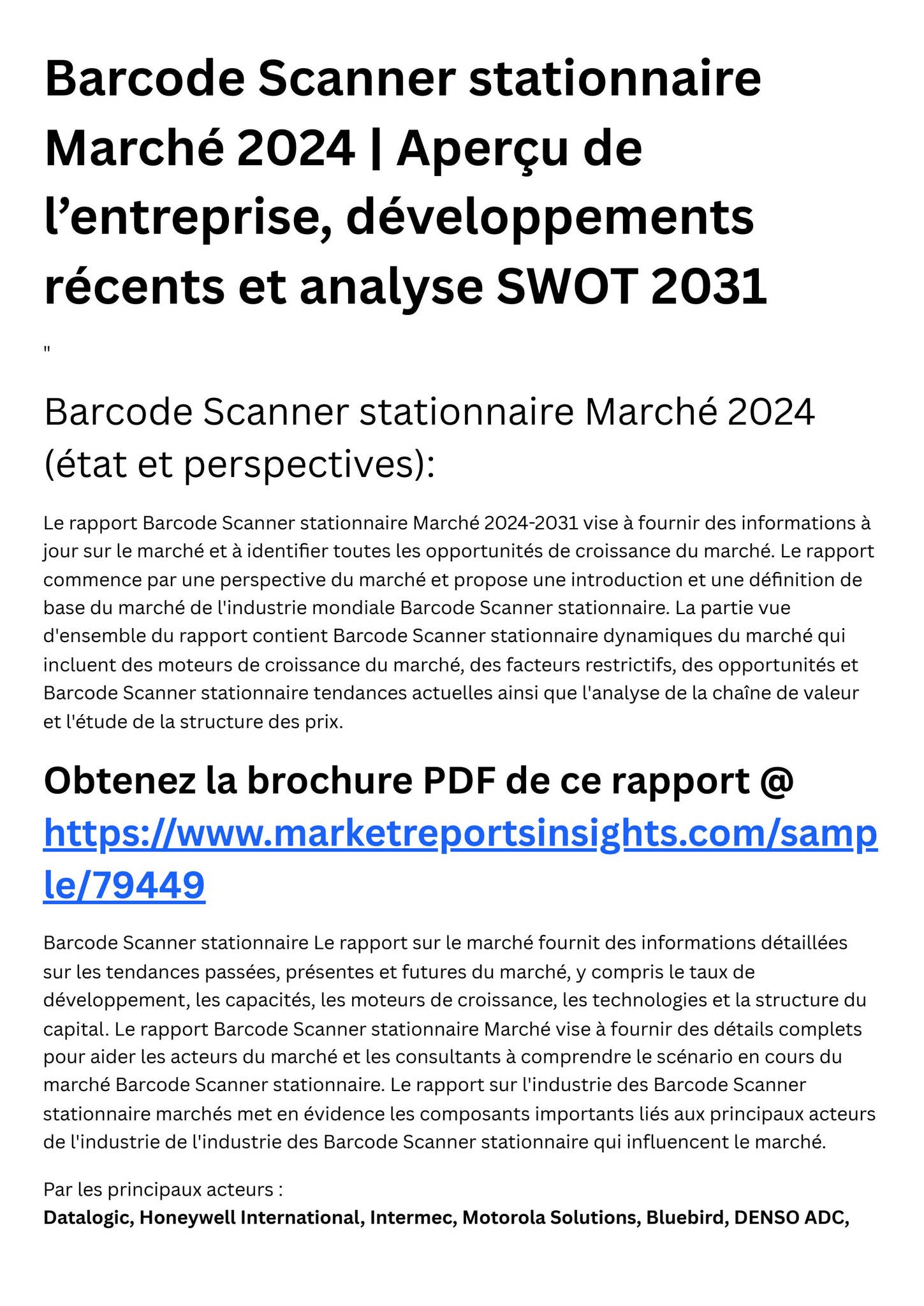 Barcode Scanner stationnaire Marché 2024 Aperçu de l’entreprise ...