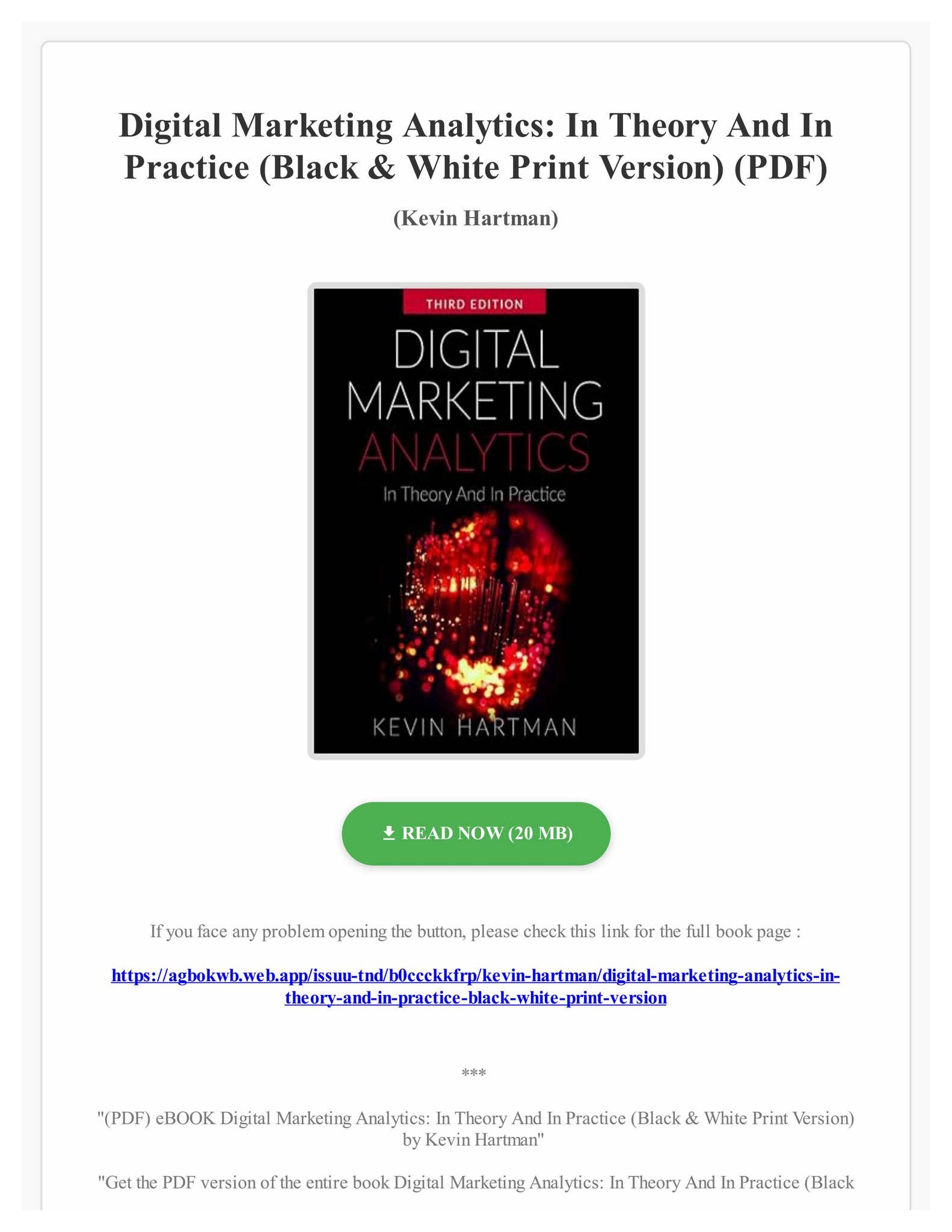 PDF) eBOOK Digital Marketing Analytics: In Theory And In
