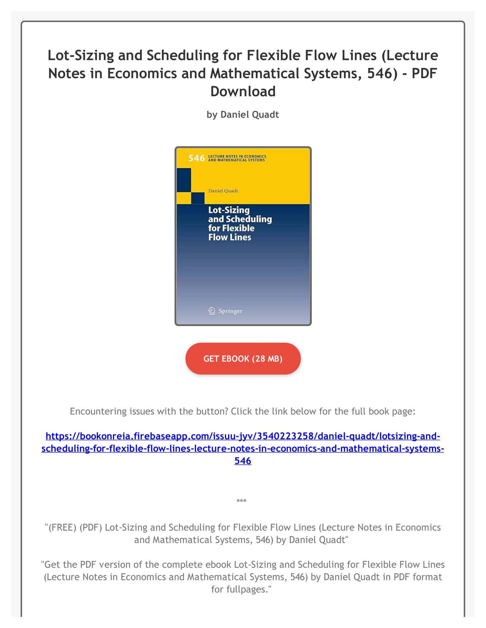 Lot-Sizing and Scheduling for Flexible Flow Lines (Lecture Notes in Economics and Mathematical Systems， 546) FREE) (PDF) Lot-Sizing and Scheduling for Flexible Flow