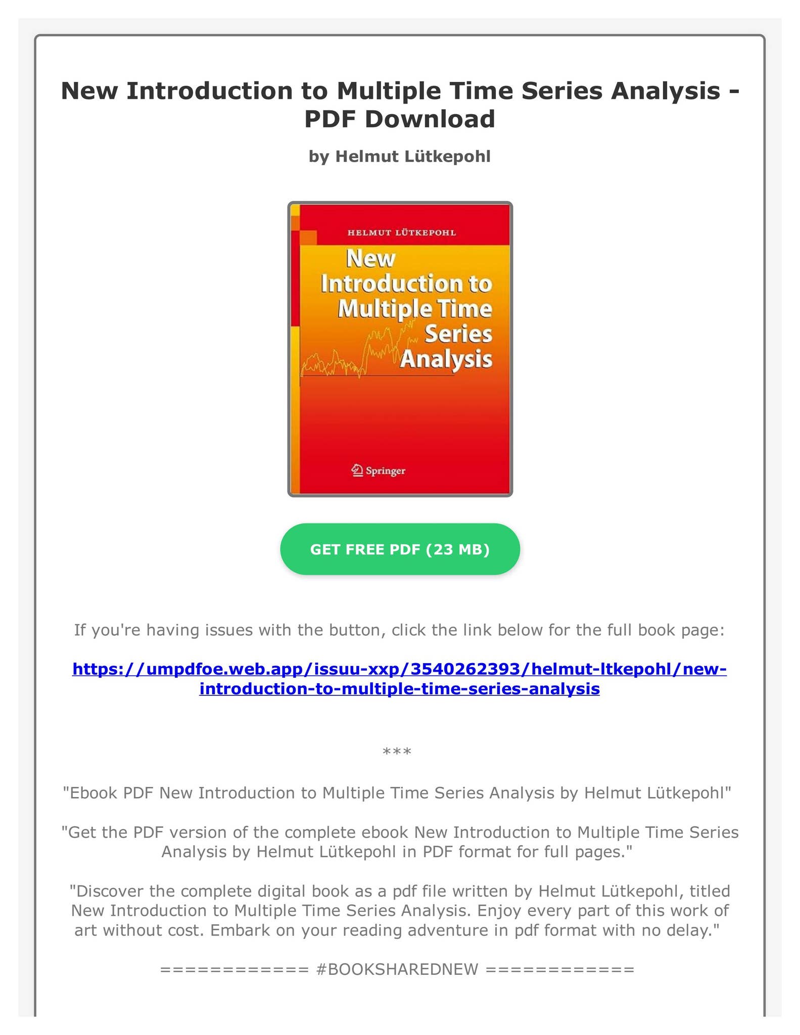 Ebook pdf new introduction to multiple time series analysis by helmut