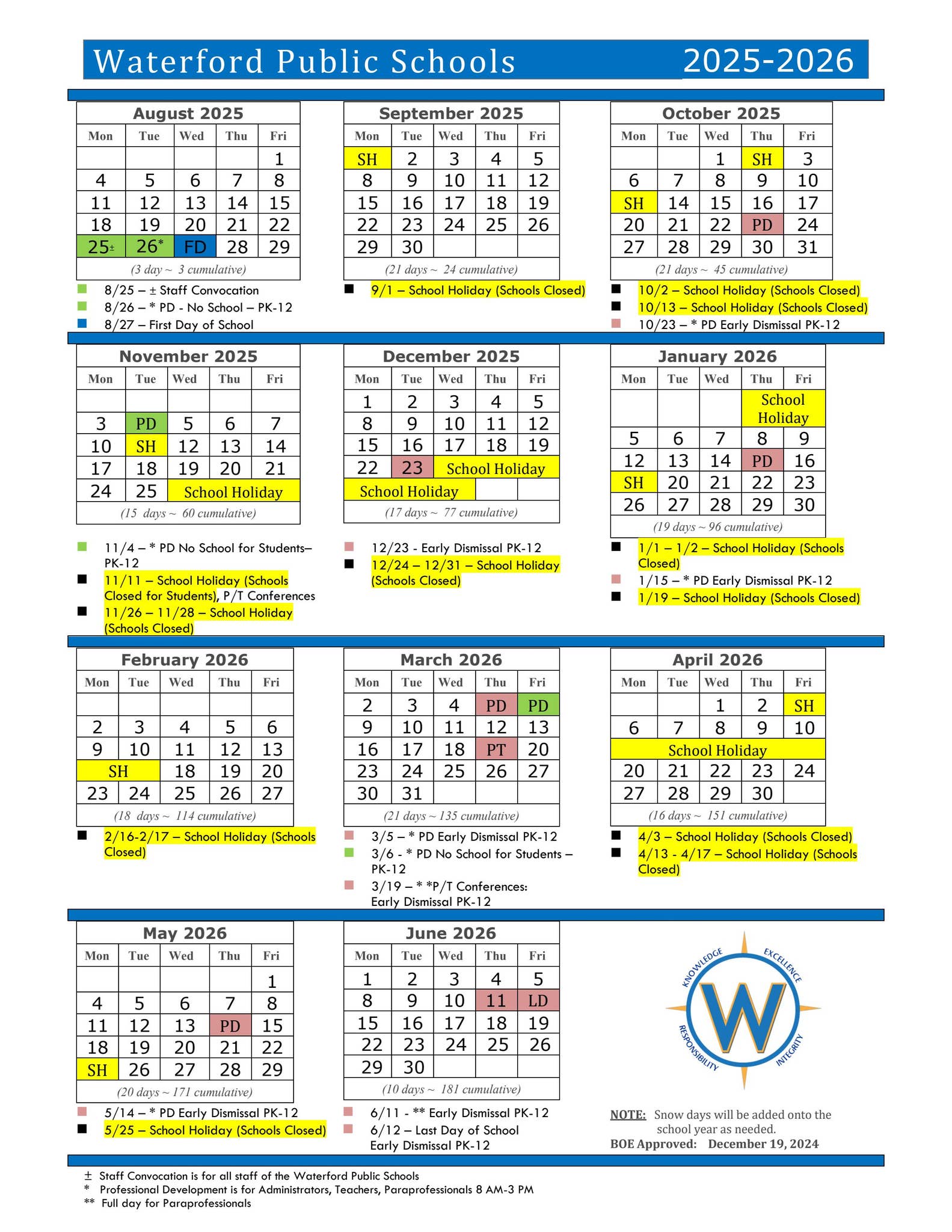 WPS Calendar 20252026 SY by Waterford Public Schools Issuu