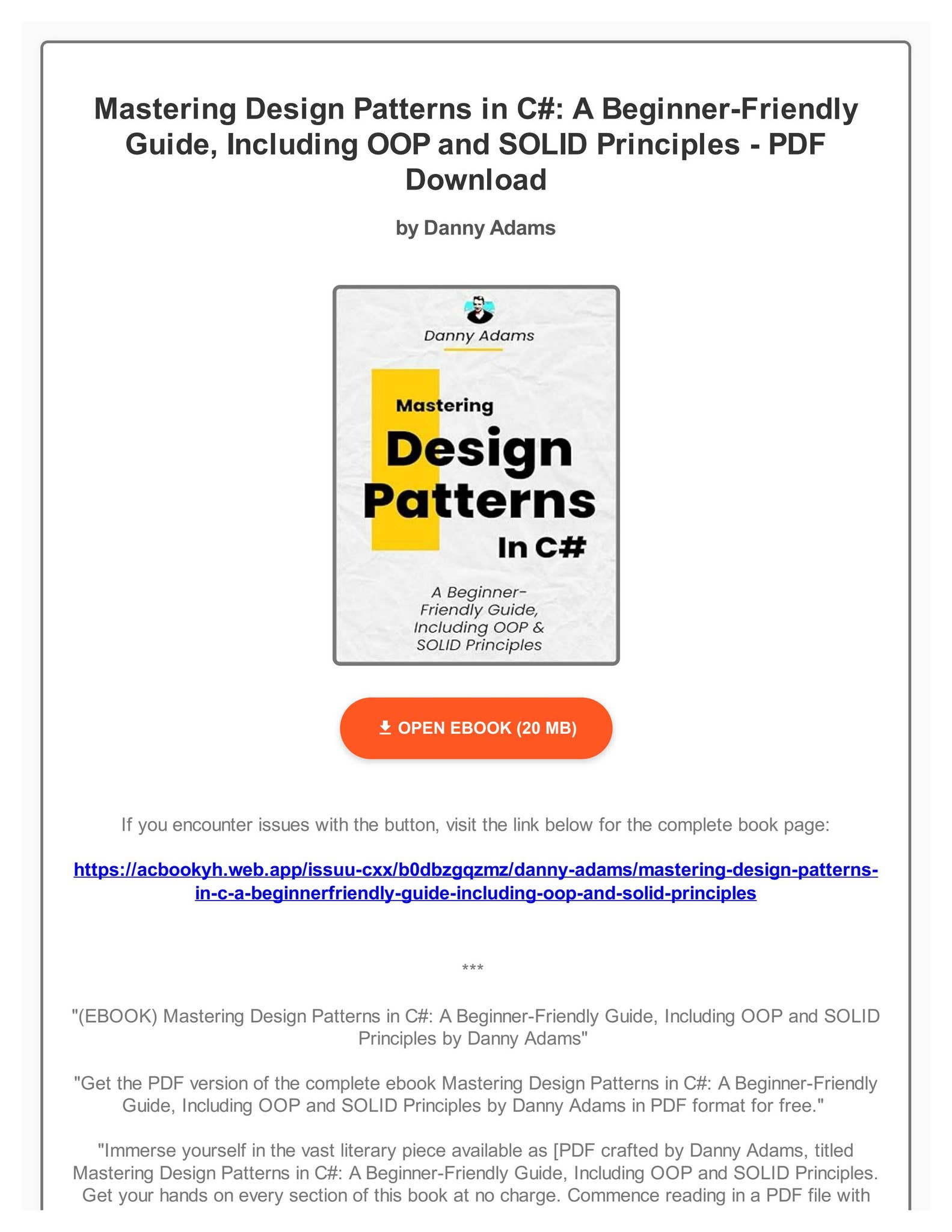 EBOOK) Mastering Design Patterns in C#: A Beginner-Friendly