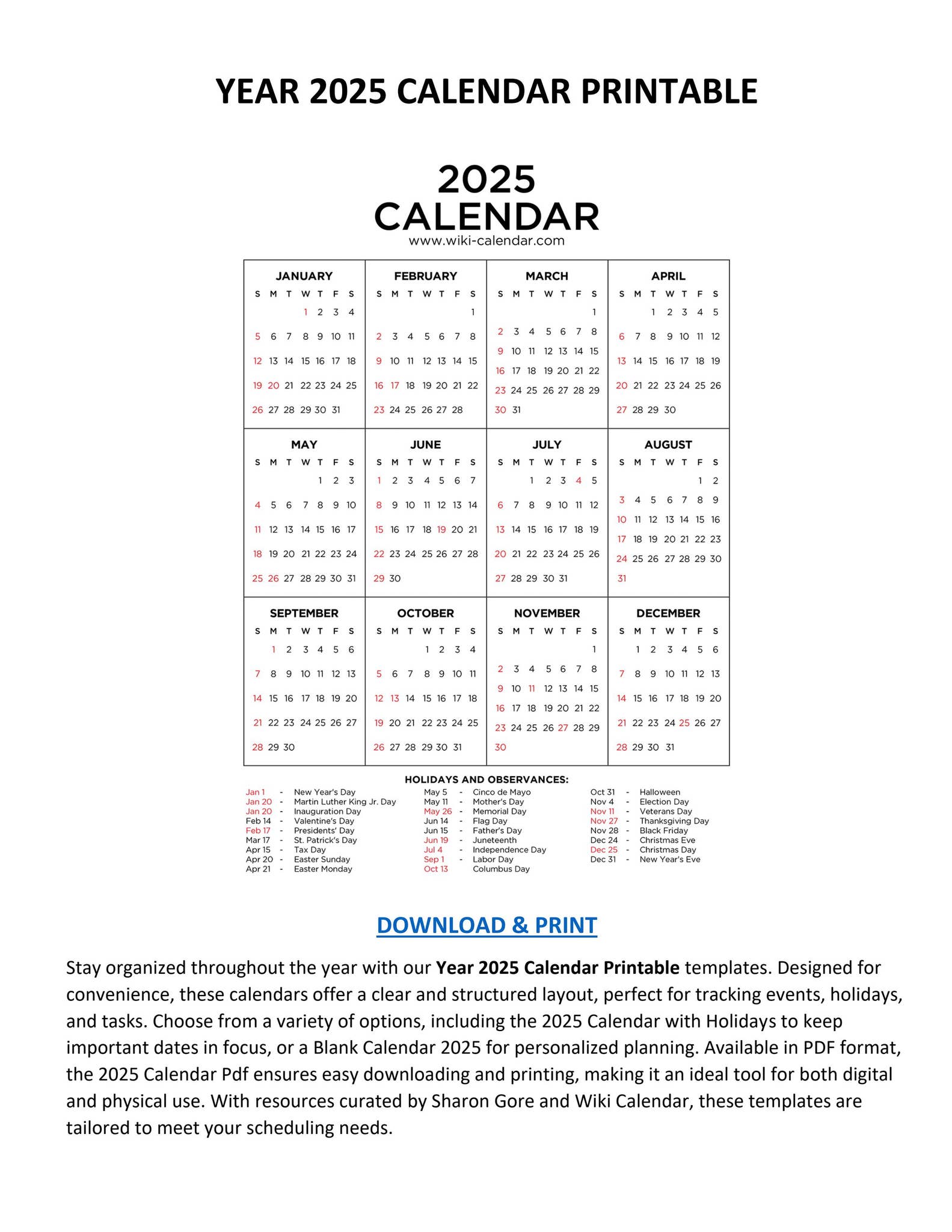 Year 2025 Calendar Printable - Wiki Calendar by Wiki Calendar - Issuu year-2025-calendar-printable-wiki-calendar-by-wiki-calendar-issuu