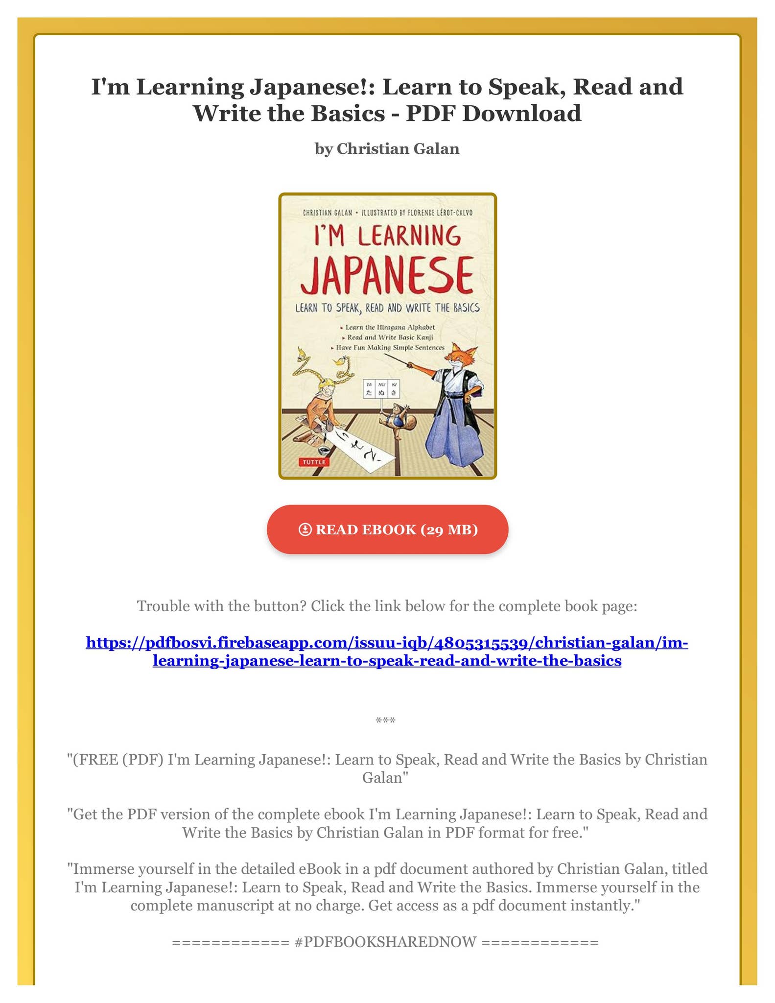 FREE (PDF) I'm Learning Japanese!: Learn to Speak, Read