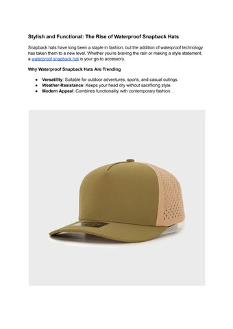 Stylish and Functional The Rise of Waterproof Snapback Hats