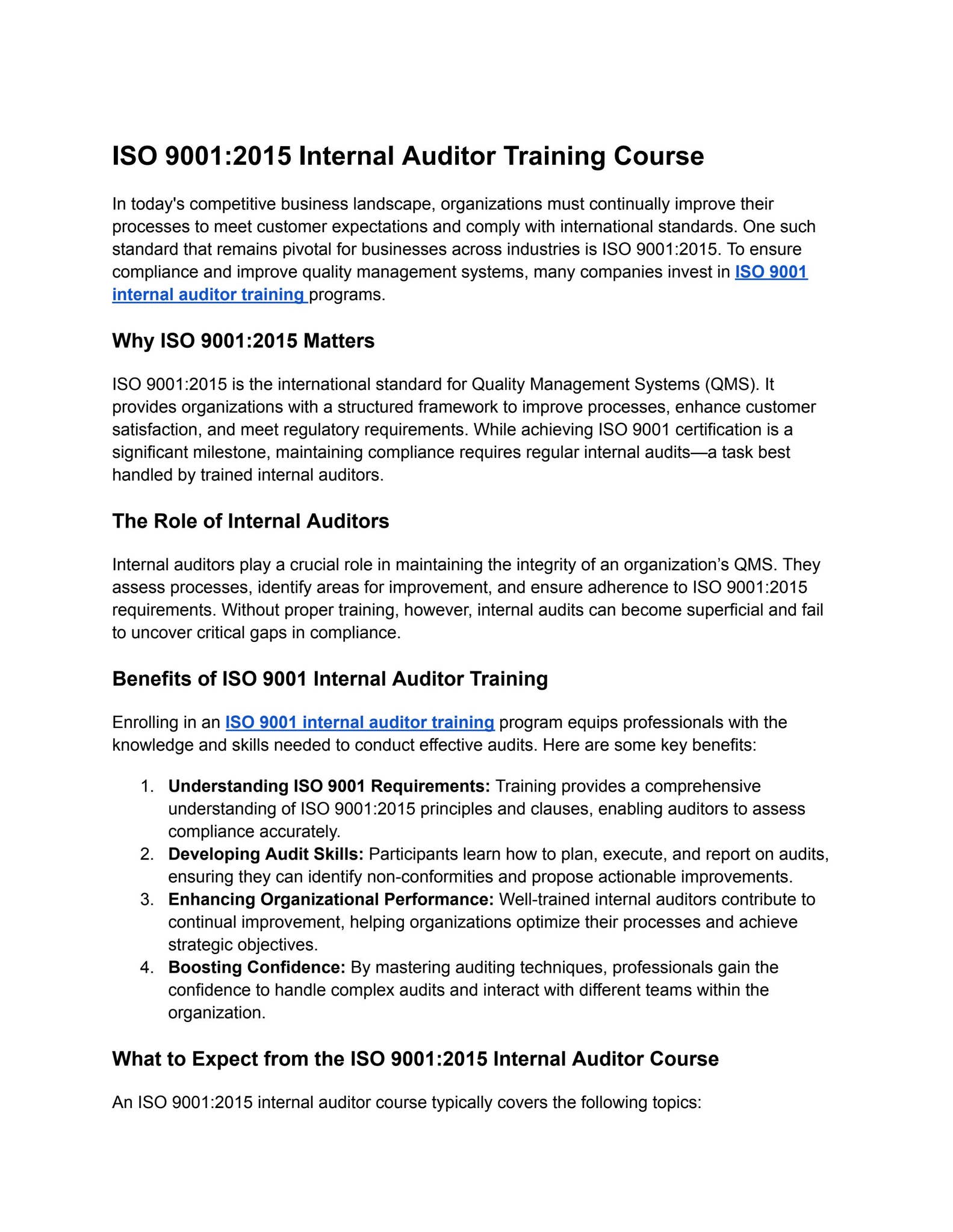 ISO 9001:2015 Internal Auditor Training Course by web123 - Issuu