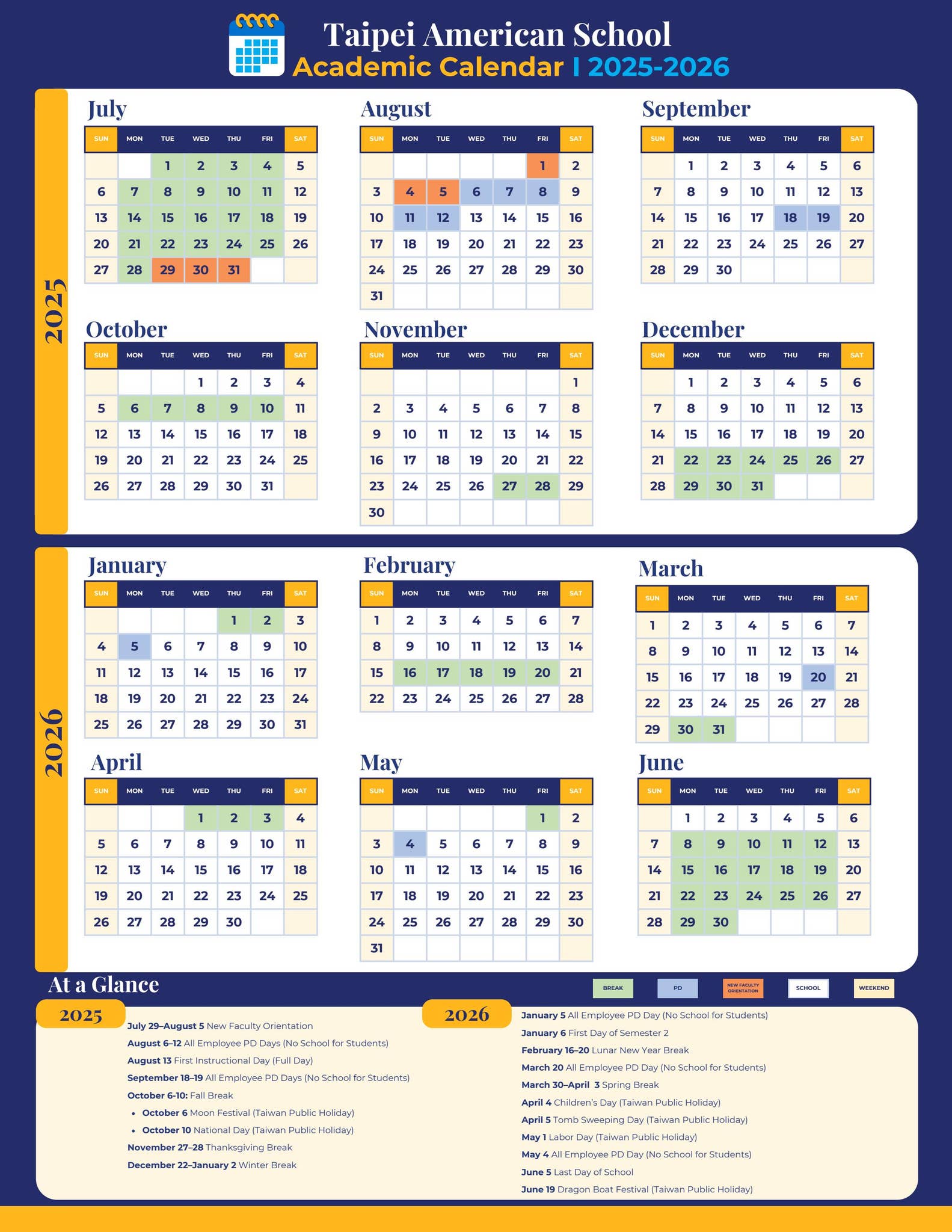 Taipei American School Academic Calendar SY2526 by