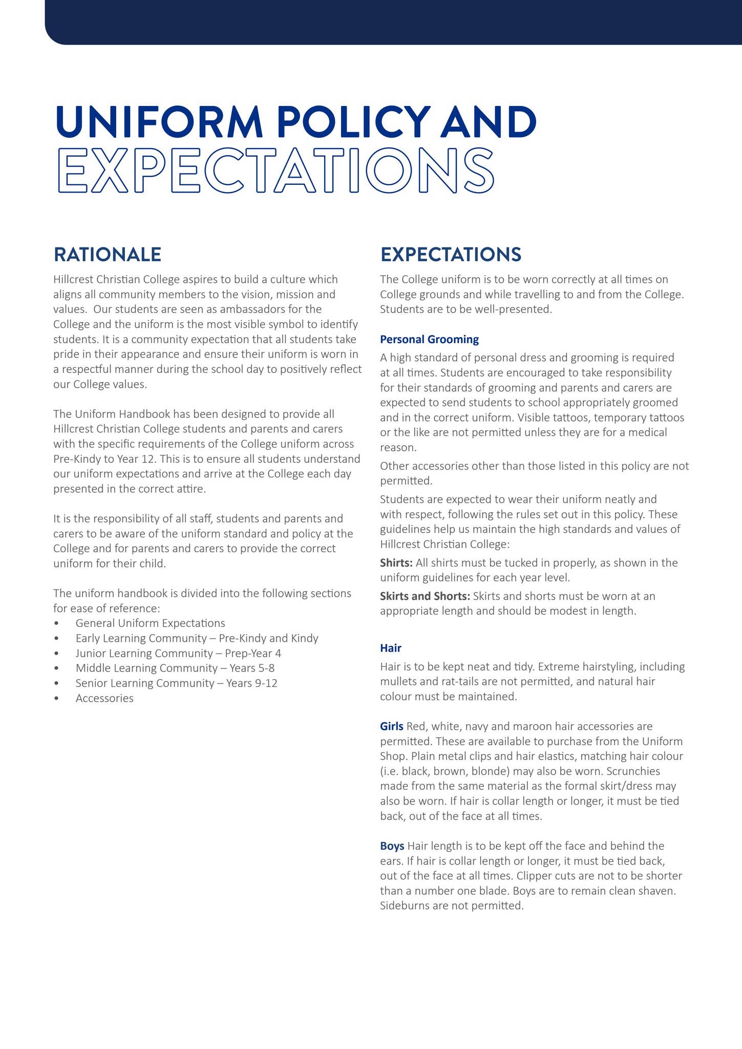 Hillcrest Uniform Policy by Hillcrest Christian College - Issuu