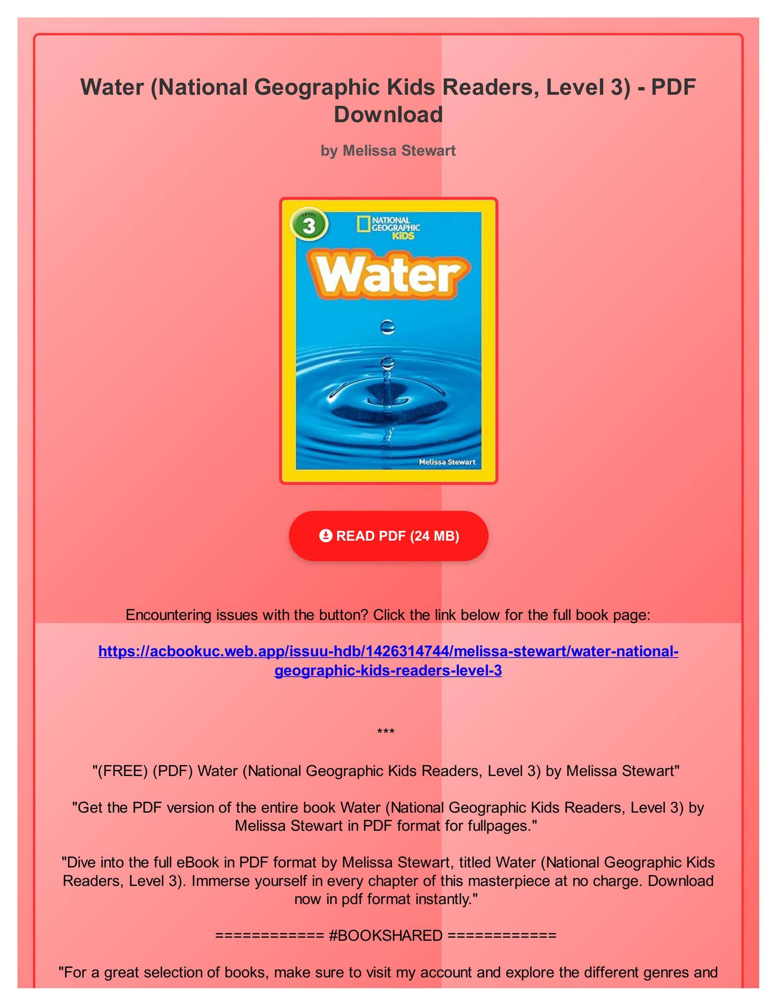 FREE) (PDF) Water (National Geographic Kids Readers, Level 3