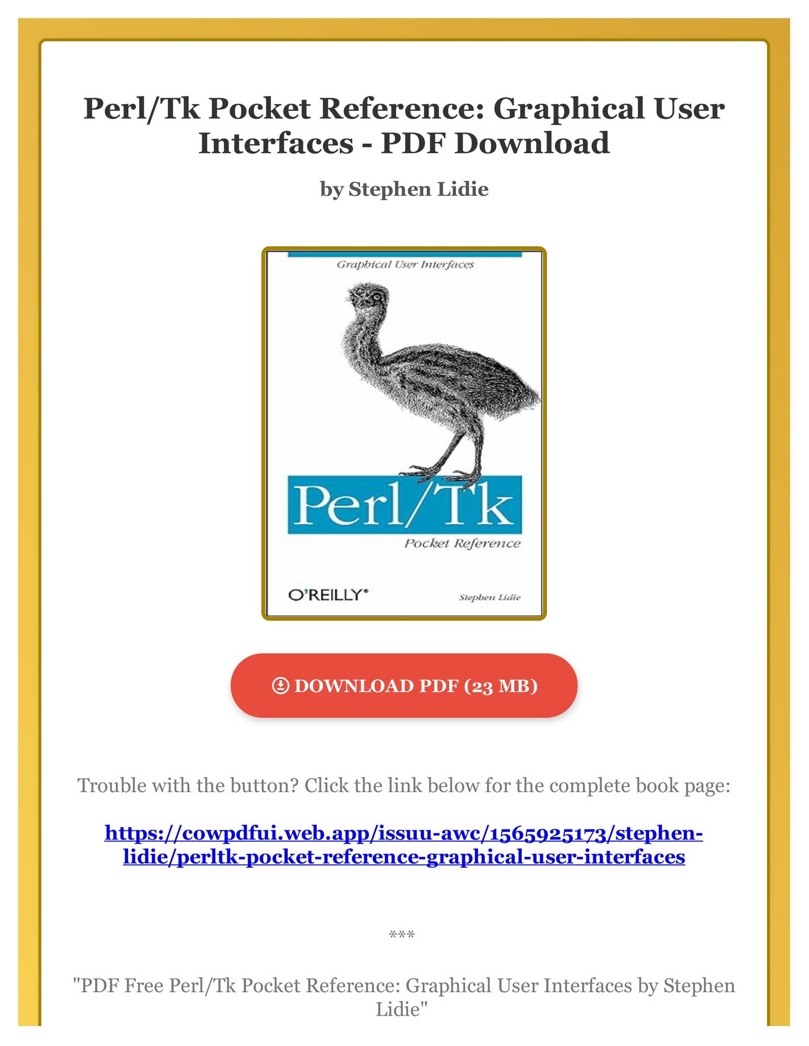 PDF Free Perl/Tk Pocket Reference: Graphical User Interfaces by Stephen ...