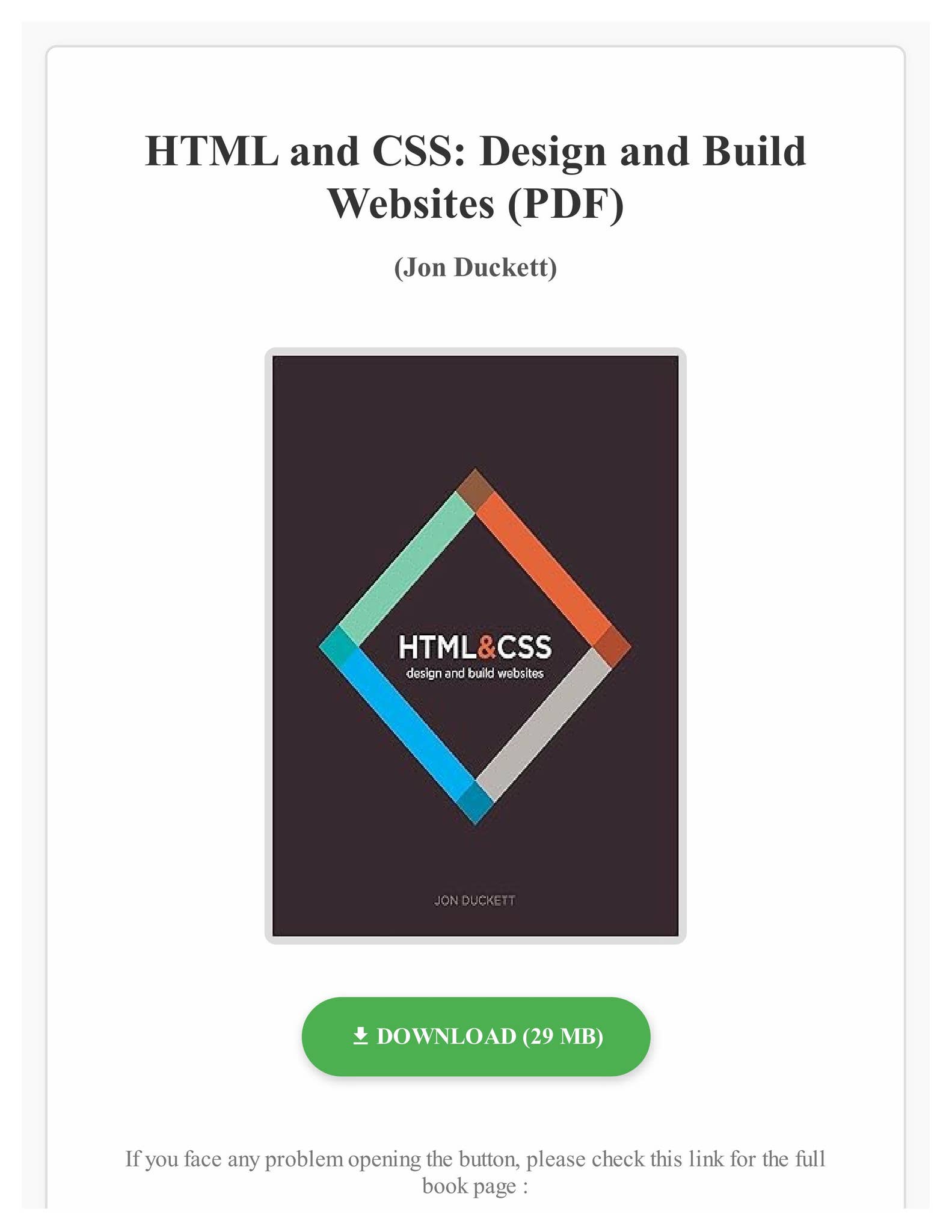 PDF Free HTML and CSS: Design and Build Websites by Jon Duckett by ...