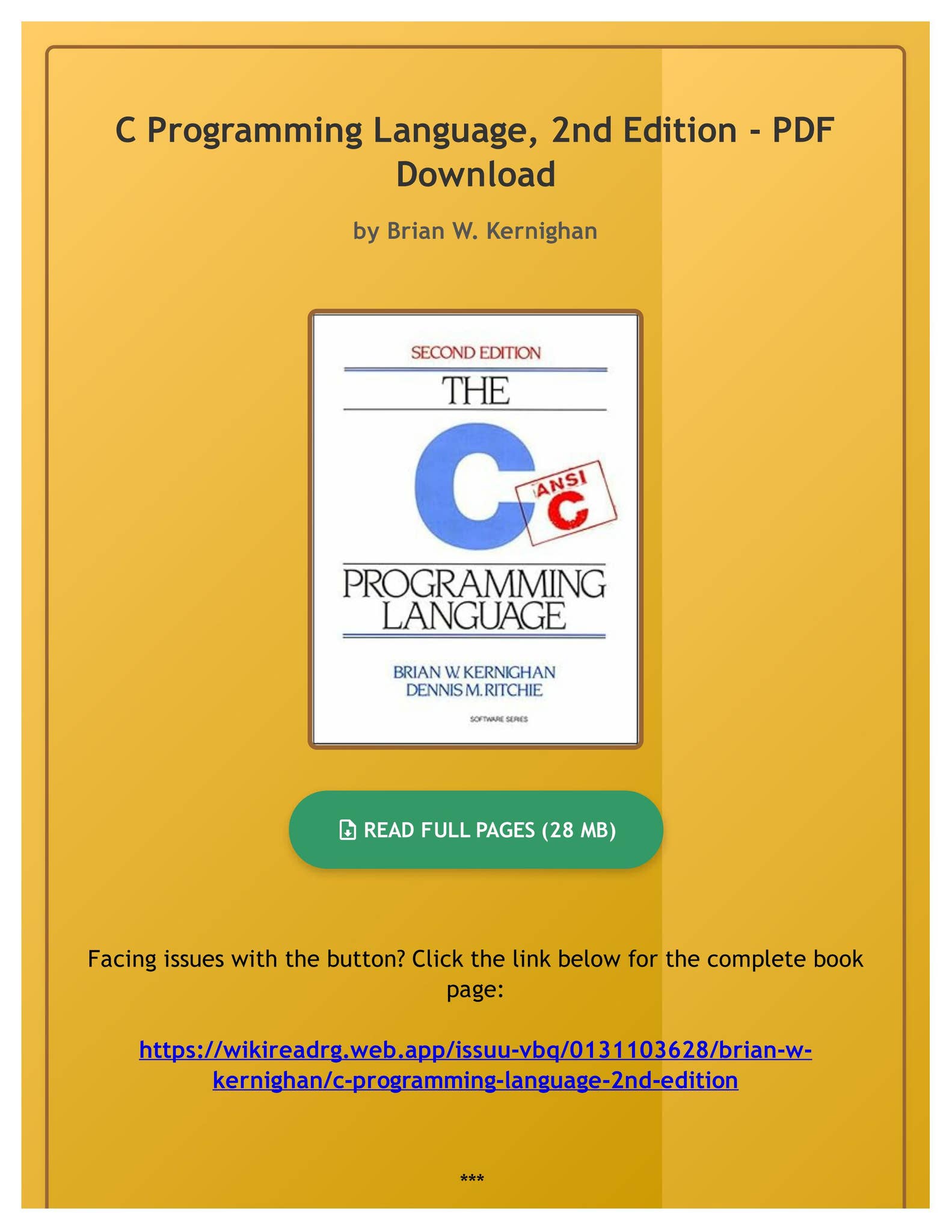 (EBOOK)(PDF) C Programming Language, 2nd Edition by Brian W. Kernighan ...