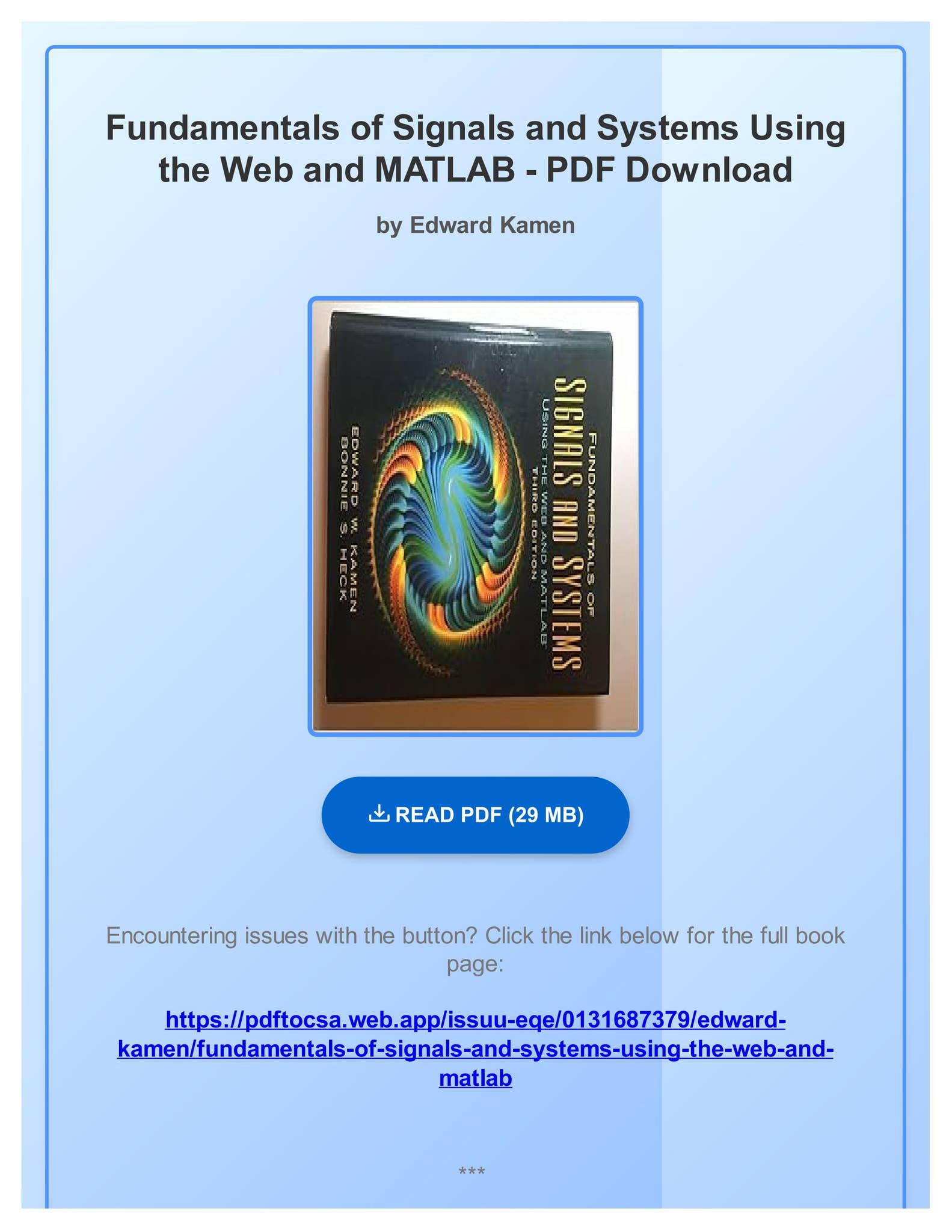 [PDF) Fundamentals of Signals and Systems Using the Web and MATLAB by ...