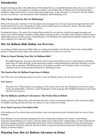 Hot Air Balloons and Desert Adventures: The Perfect Duo in Dubai!