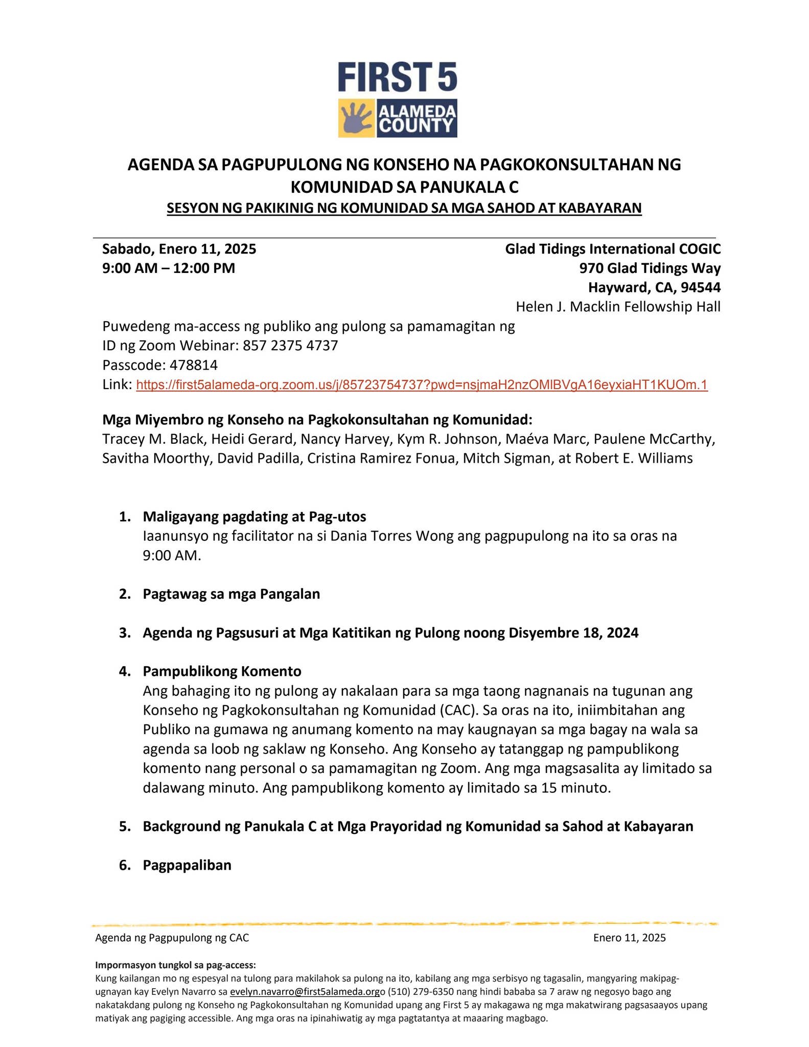 CAC Meeting Agenda January 11 2025 Tagalog By First5alameda Issuu cac-meeting-agenda-january-11-2025-tagalog-by-first5alameda-issuu