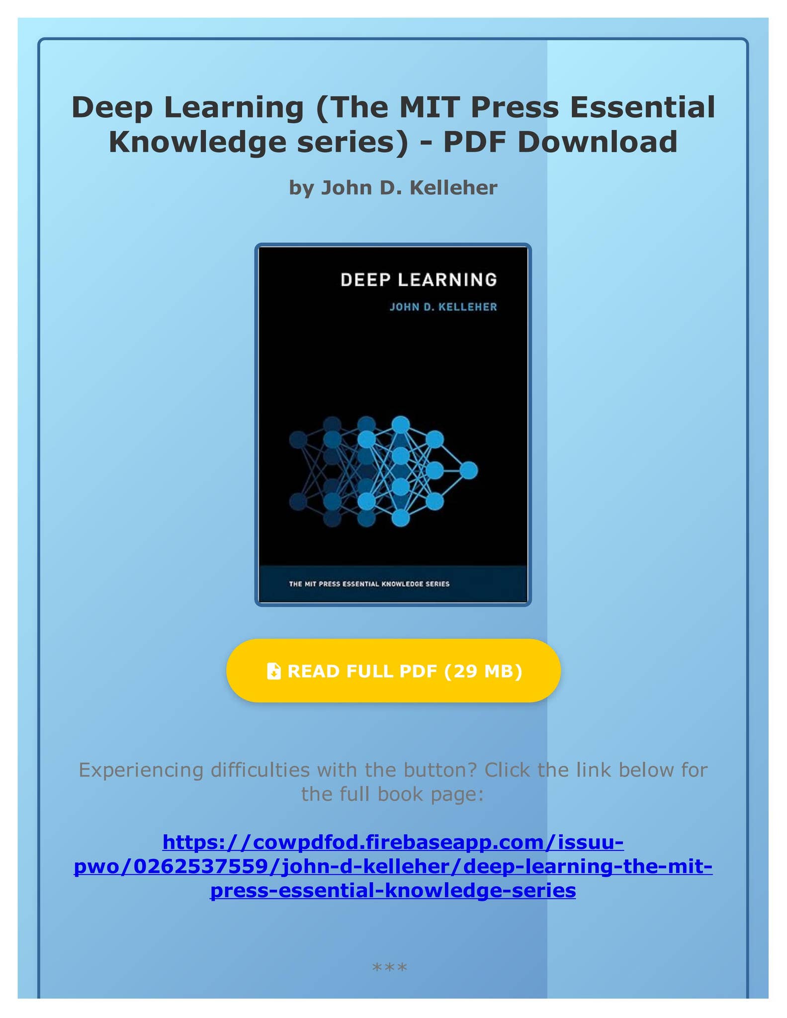 PDF Deep Learning (The MIT Press Essential Knowledge series