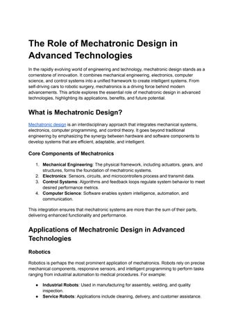 The Role of Mechatronic Design in Advanced Technologies by Servotech ...