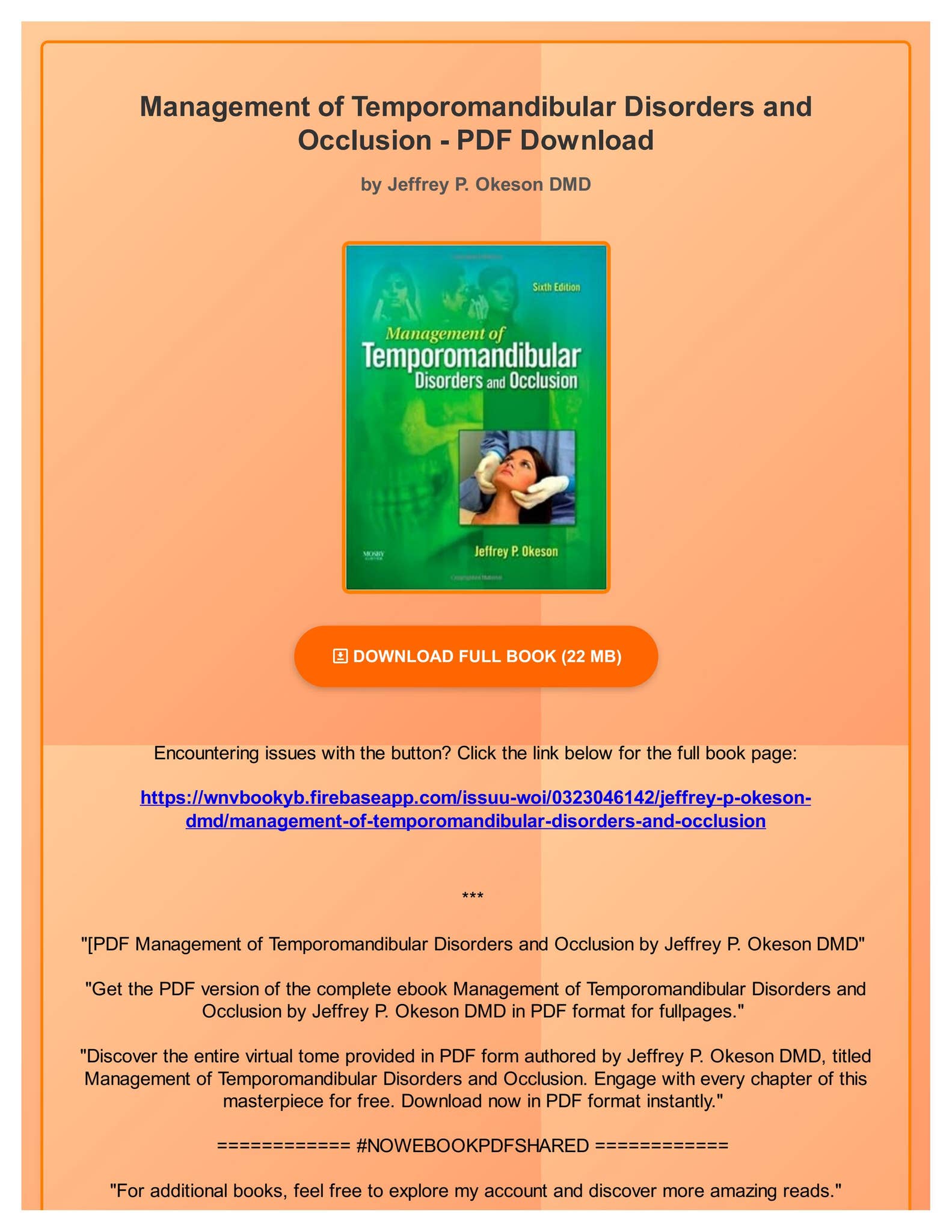 健康・医学 Okeson Management of TMD and occlusion Management of Temporomandibular Disorders and Occlusion