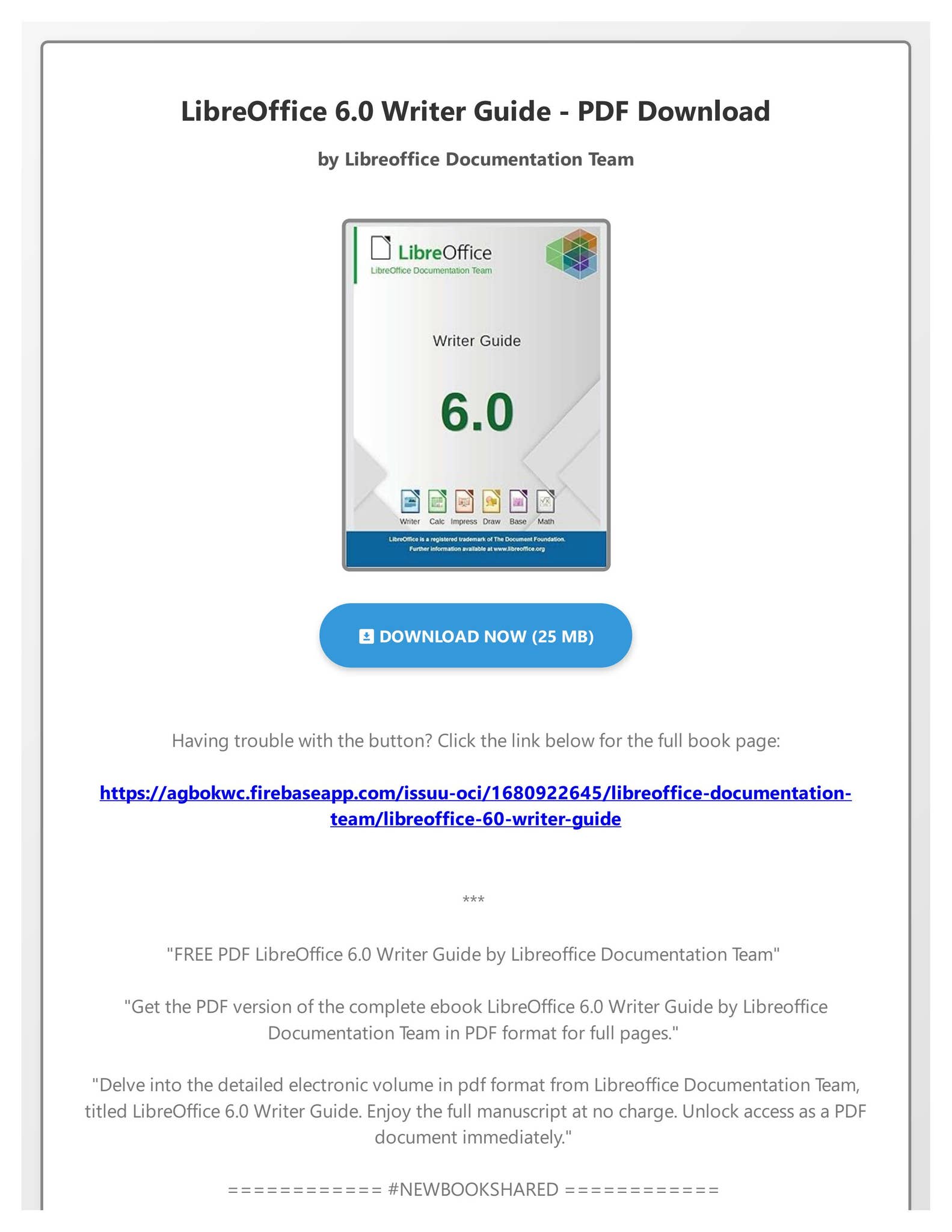 FREE PDF LibreOffice 6.0 Writer Guide by Libreoffice Documentation Team ...