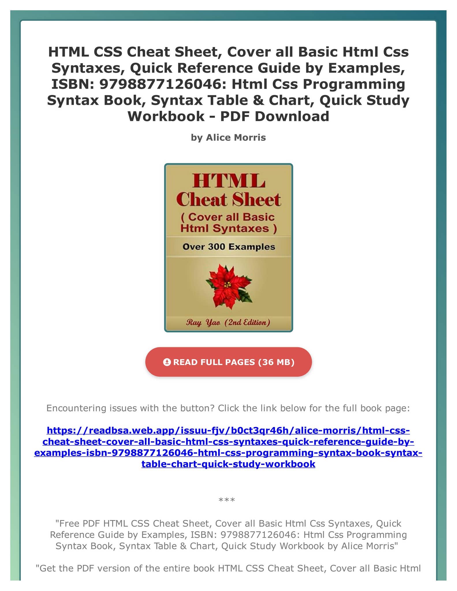 Free PDF HTML CSS Cheat Sheet, Cover all Basic Html Css Syntaxes, Quick ...