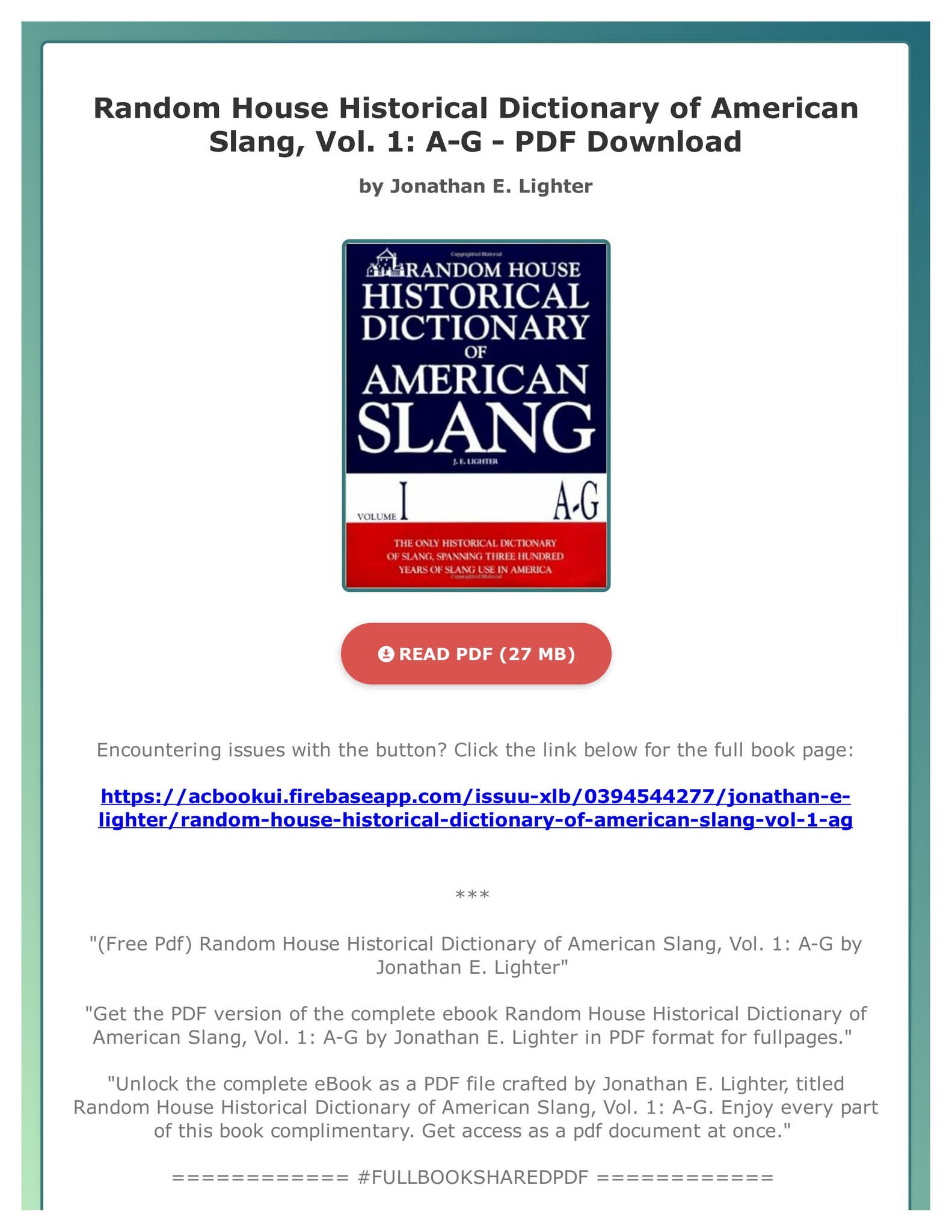 Random House Historical Dictionary of American Slang%ｶﾝﾏ% Volume II%ｶﾝﾏ% H-O Random House Historical Dictionary of American Slang%ｶﾝﾏ