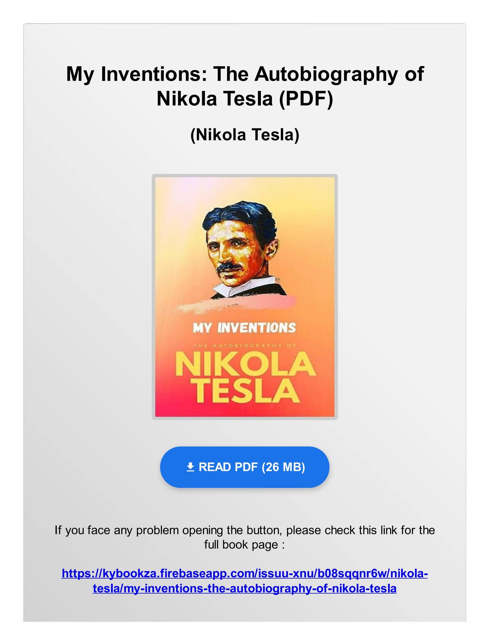 Ebook My Inventions: The Autobiography of Nikola Tesla by