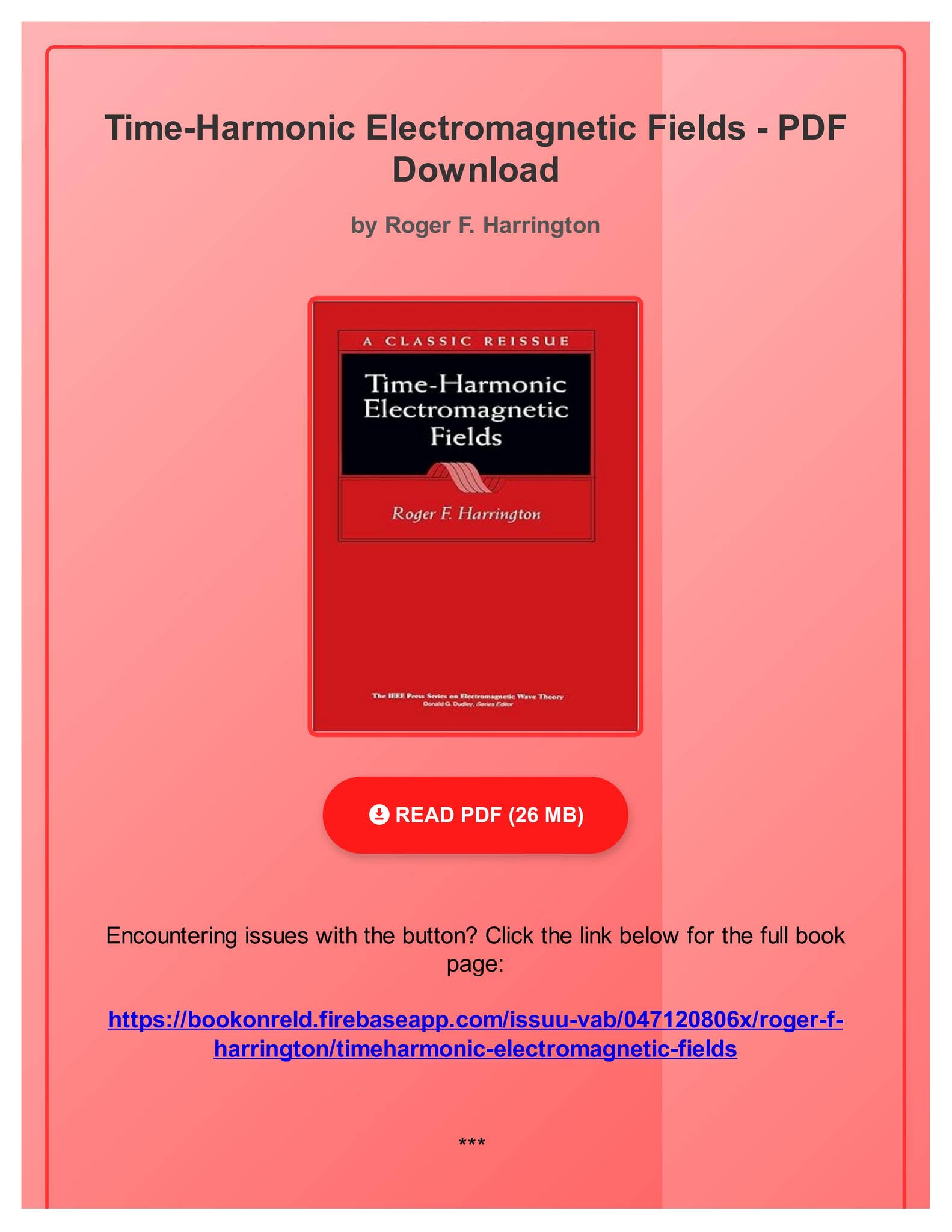 Time-Harmonic Electromagnetic Fields: Harrington, Roger F