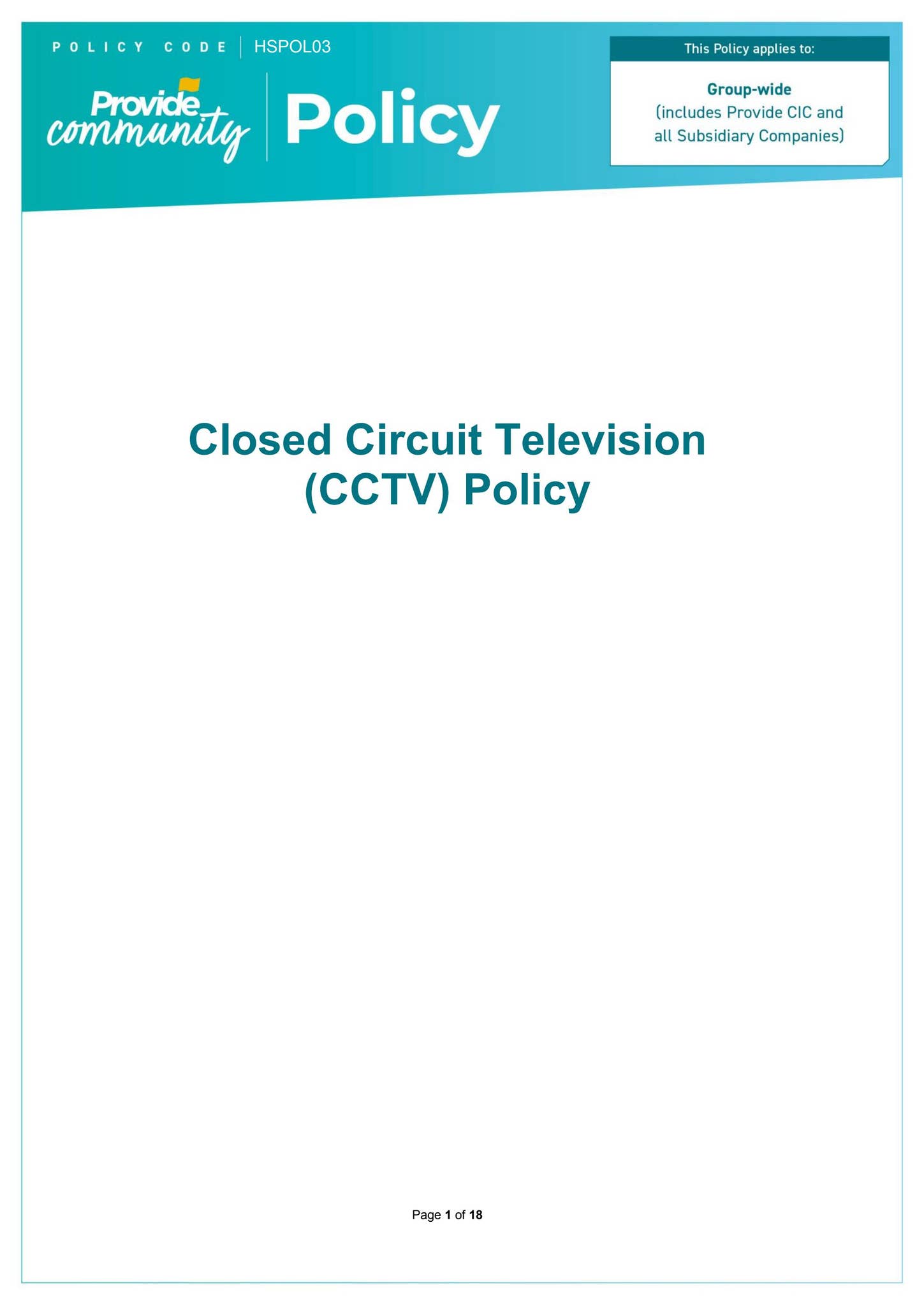 HSPOL03 Closed Circuit Television (CCTV) Policy V6 by Provide Community - Issuu