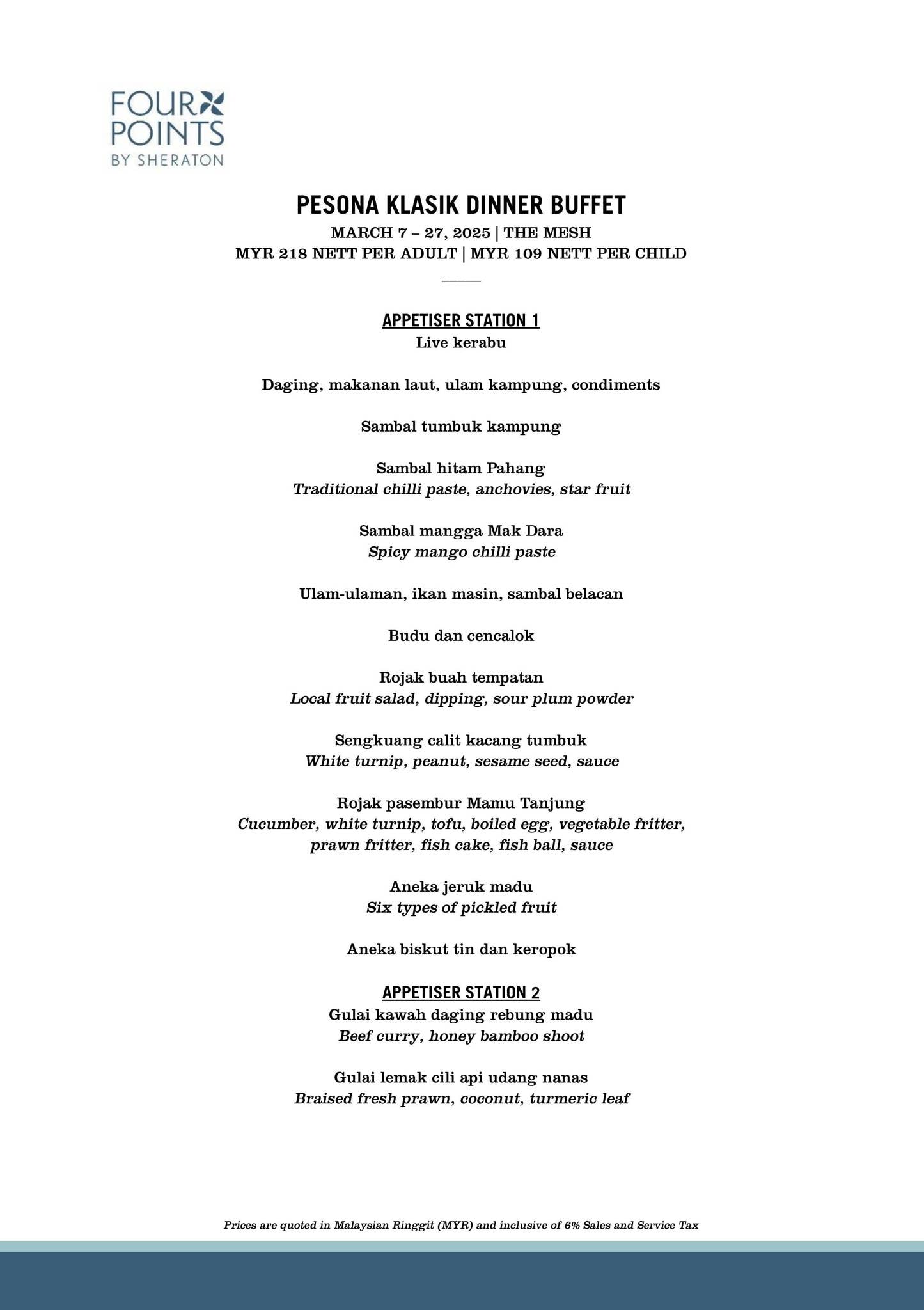 e-Flyer: Pesona Klasik Dinner Buffet at The Mesh by Four Points by ...