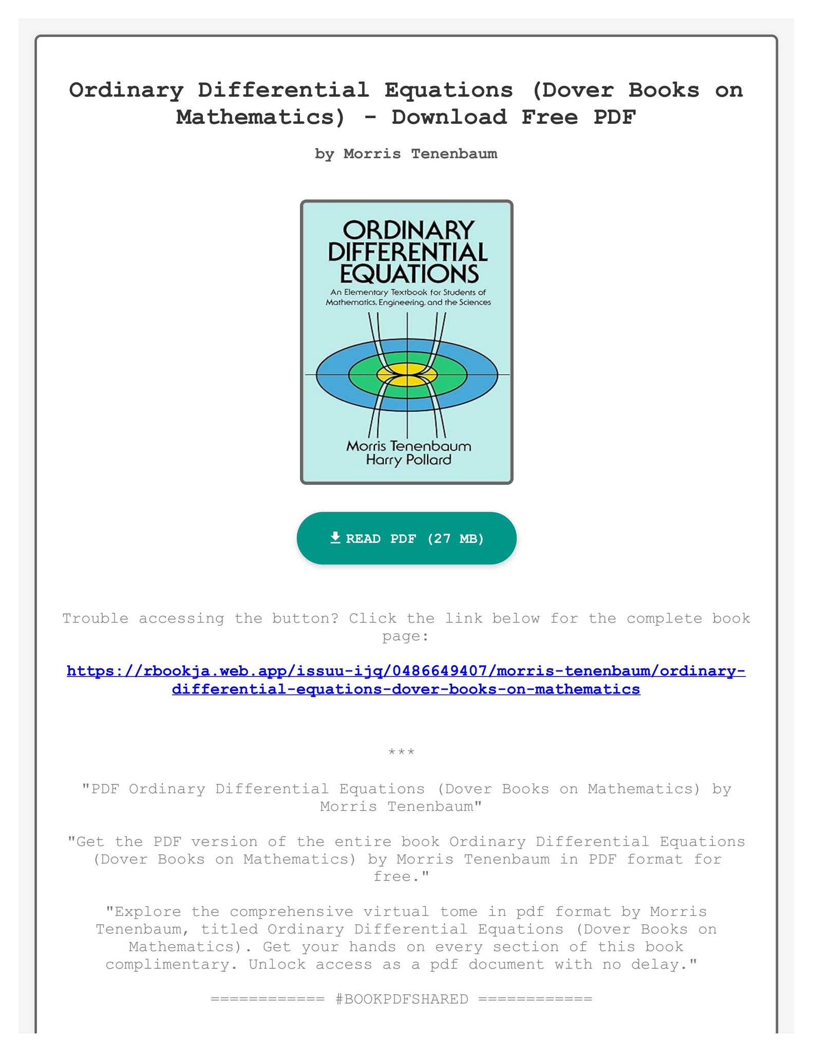 PDF Ordinary Differential Equations (Dover Books on