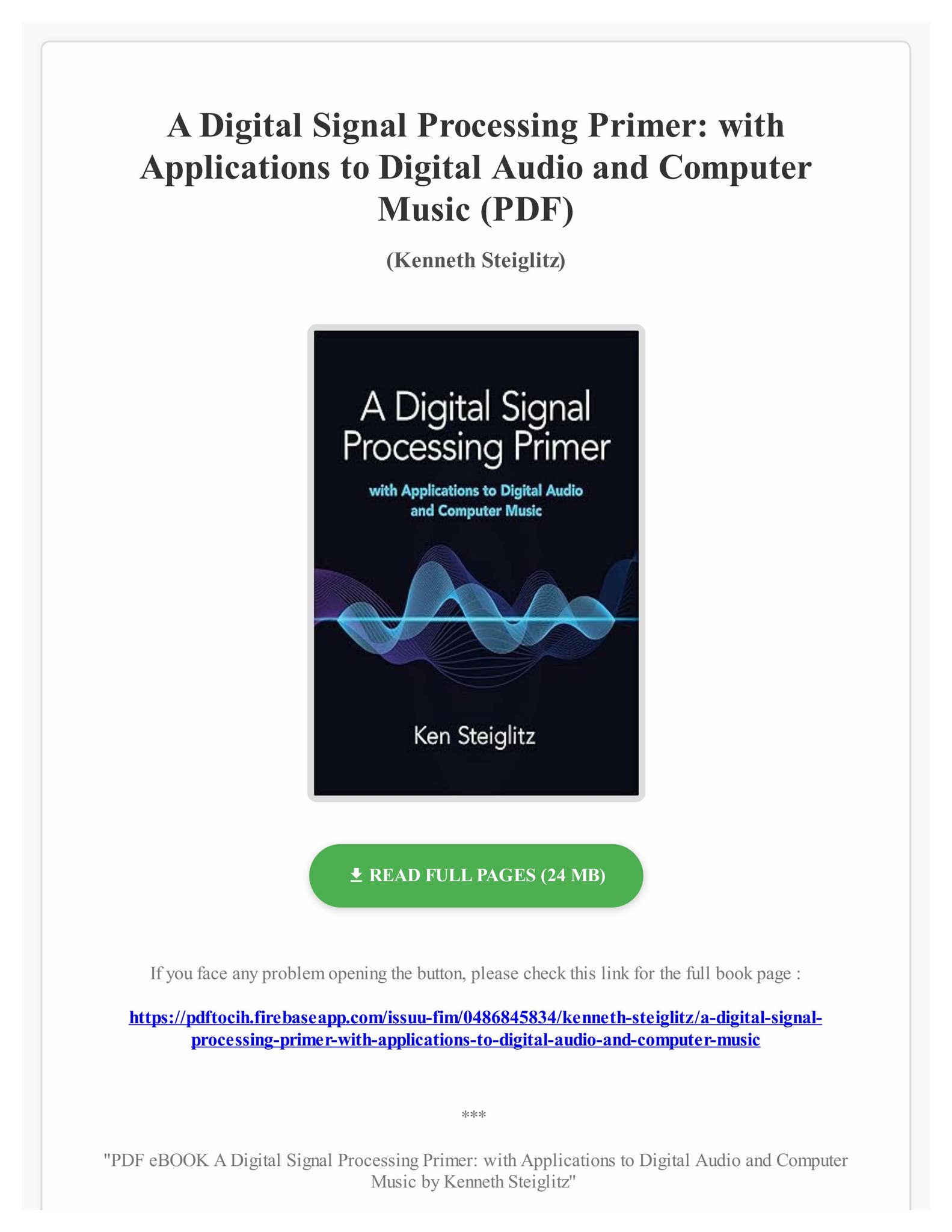 PDF eBOOK A Digital Signal Processing Primer: with Applications to ...