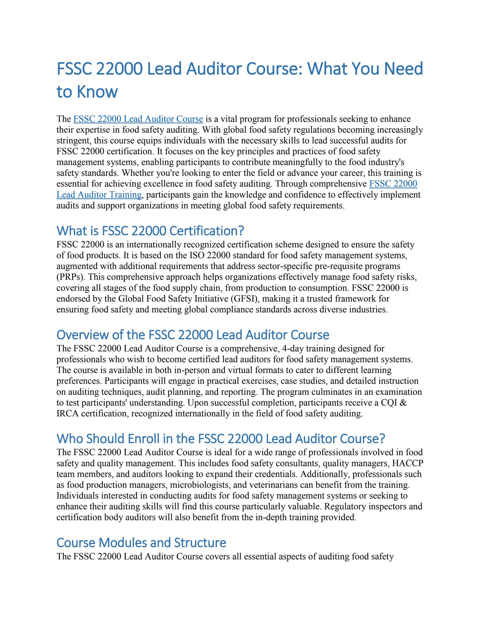 fssc 22000 lead auditor certification