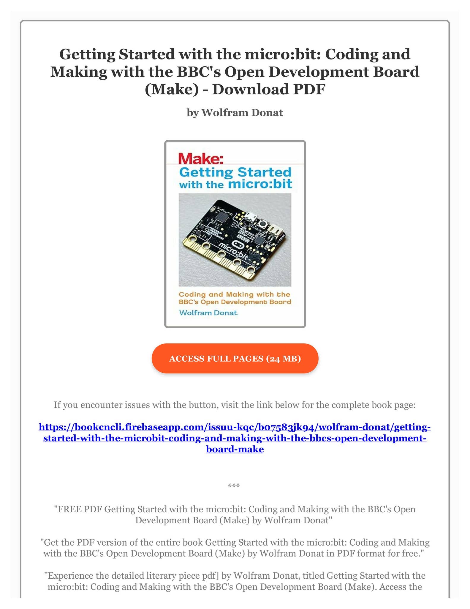 FREE PDF Getting Started with the micro:bit: Coding and