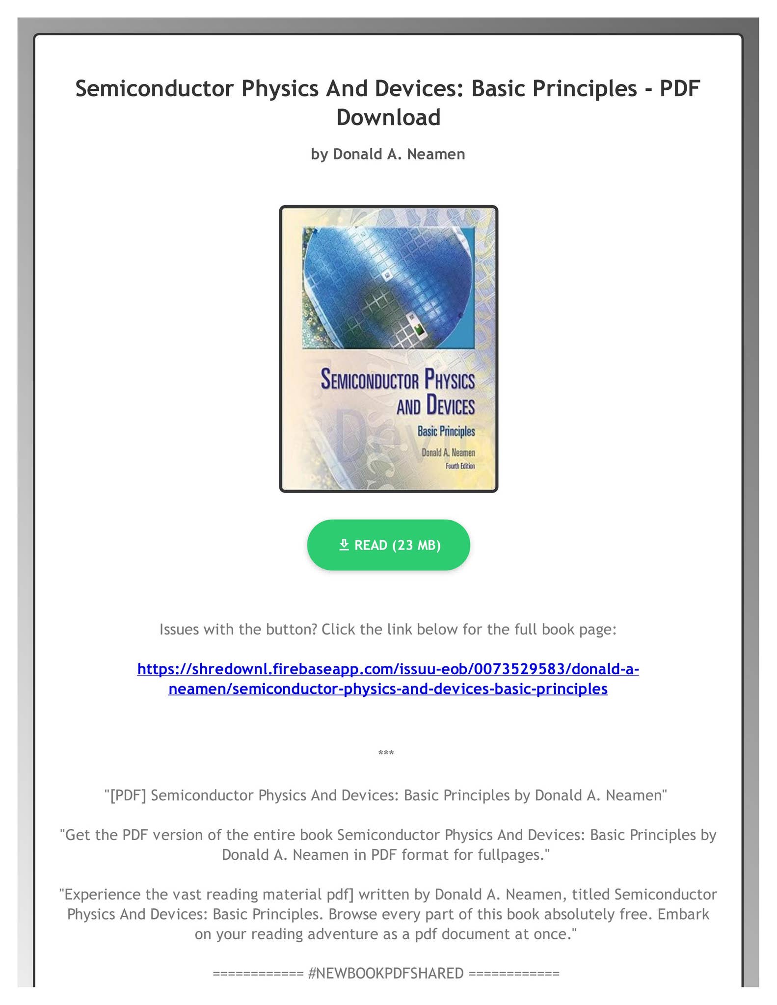PDF] Semiconductor Physics And Devices: Basic Principles by