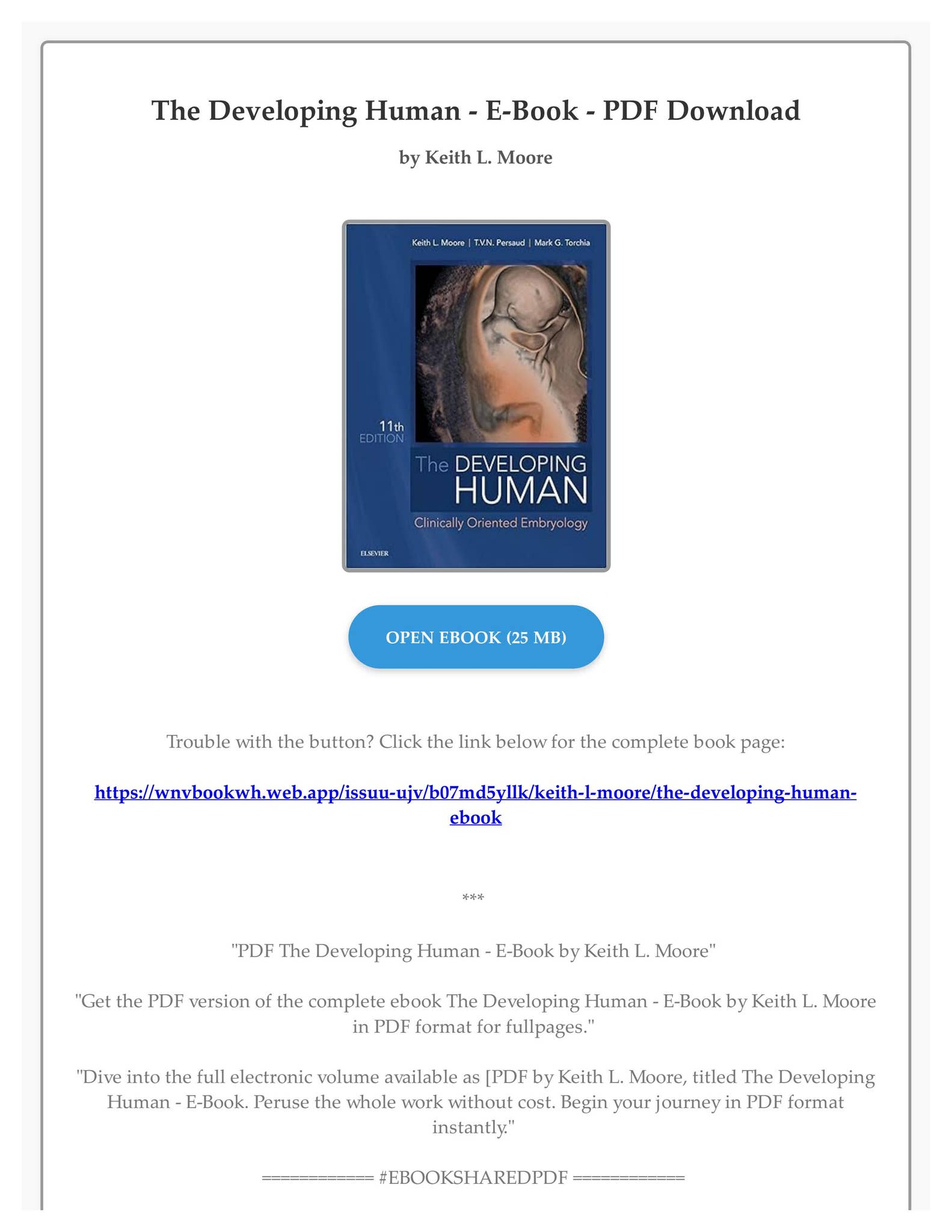 PDF The Developing Human - E-Book by Keith L. Moore by