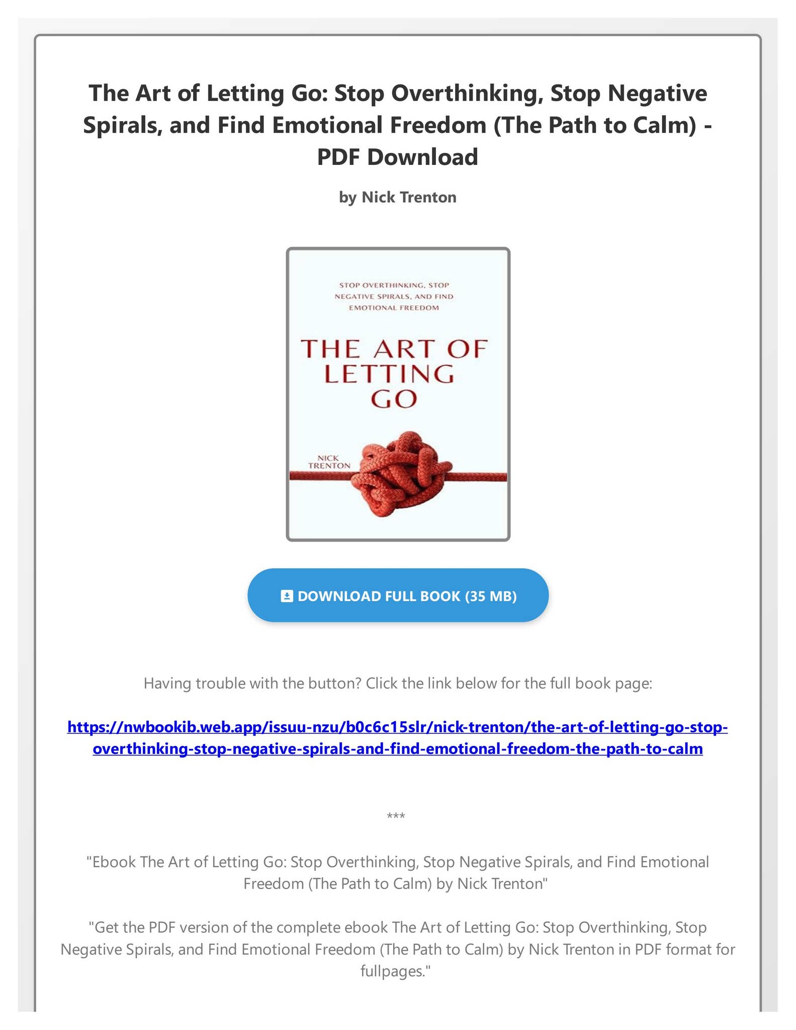 Ebook The Art of Letting Go: Stop Overthinking, Stop