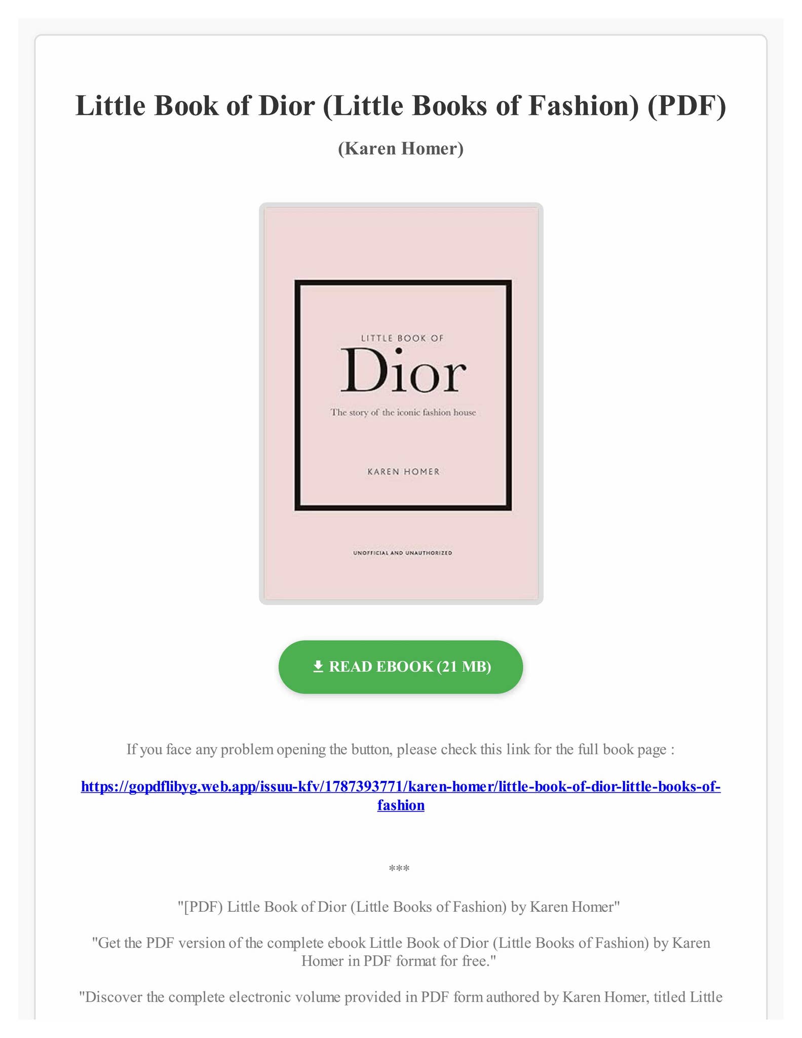 PDF) Little Book of Dior (Little Books of Fashion) by Karen