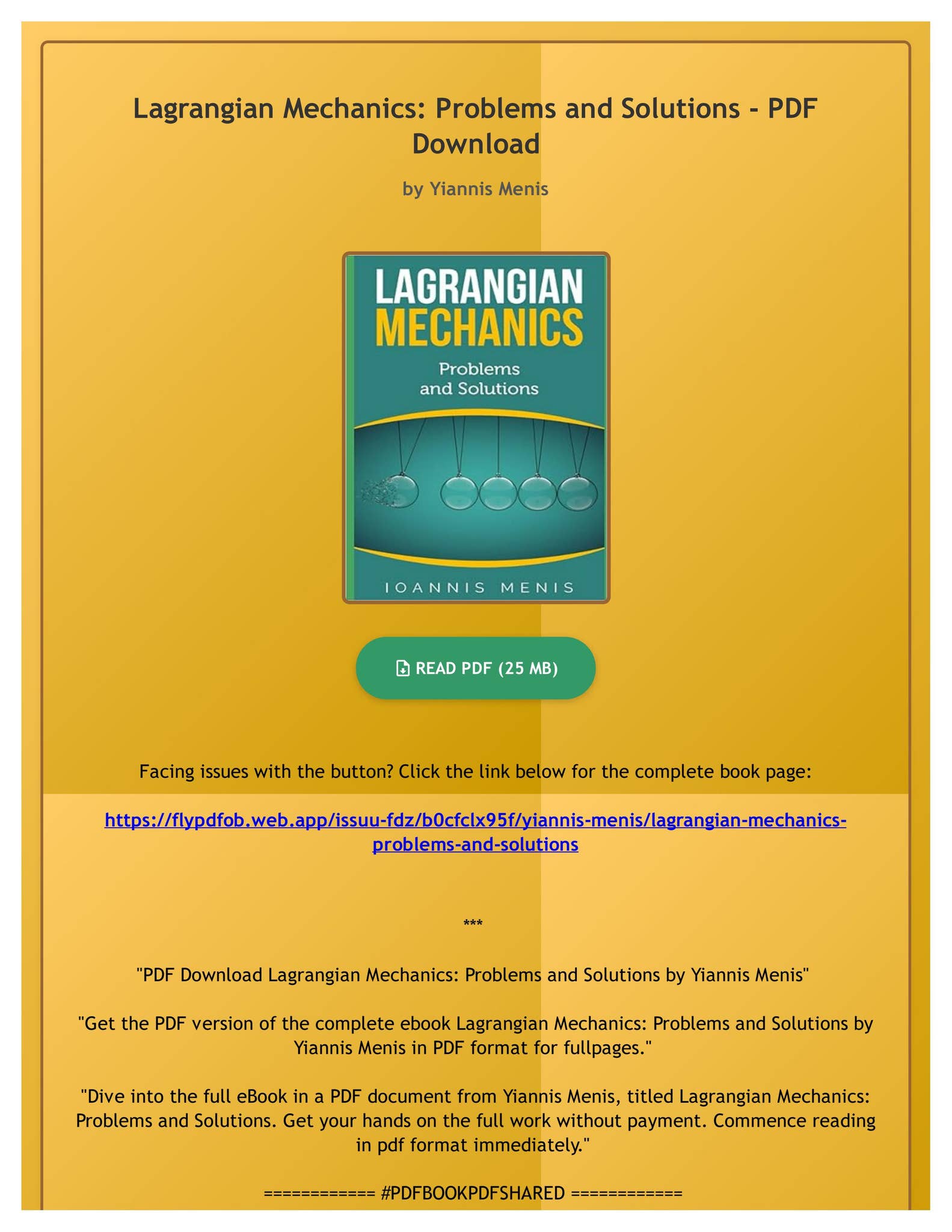 洋書 Global Formulations of Lagrangian xxx PDF Download Lagrangian Mechanics: Problems and Solutions by