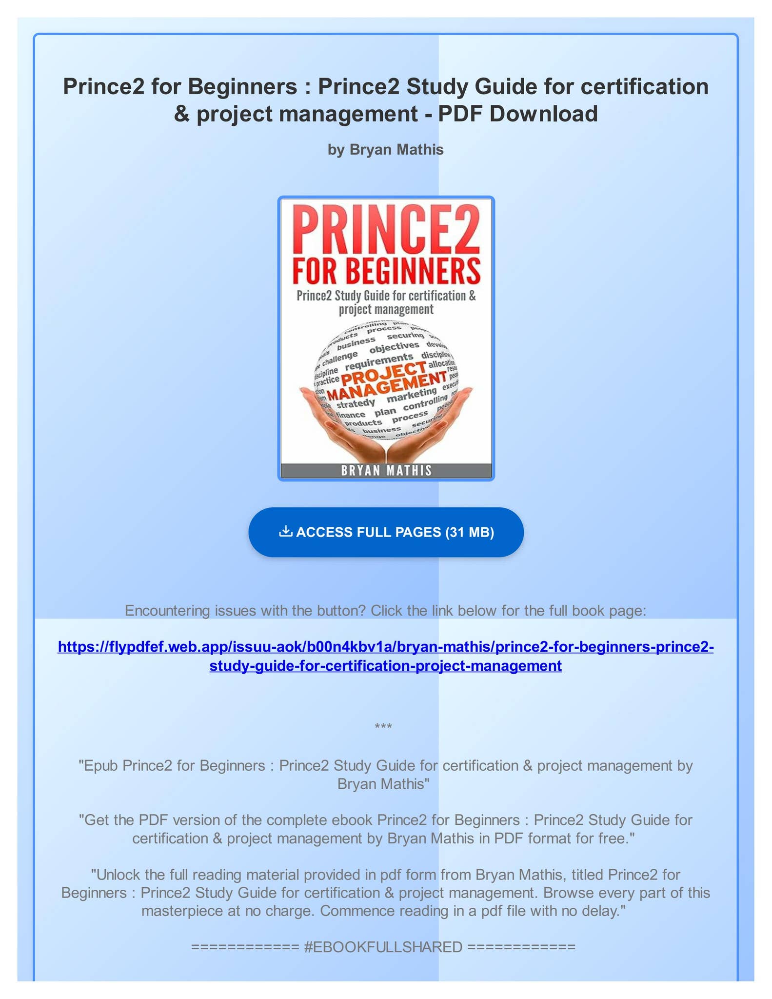 Epub Prince2 for Beginners : Prince2 Study Guide for